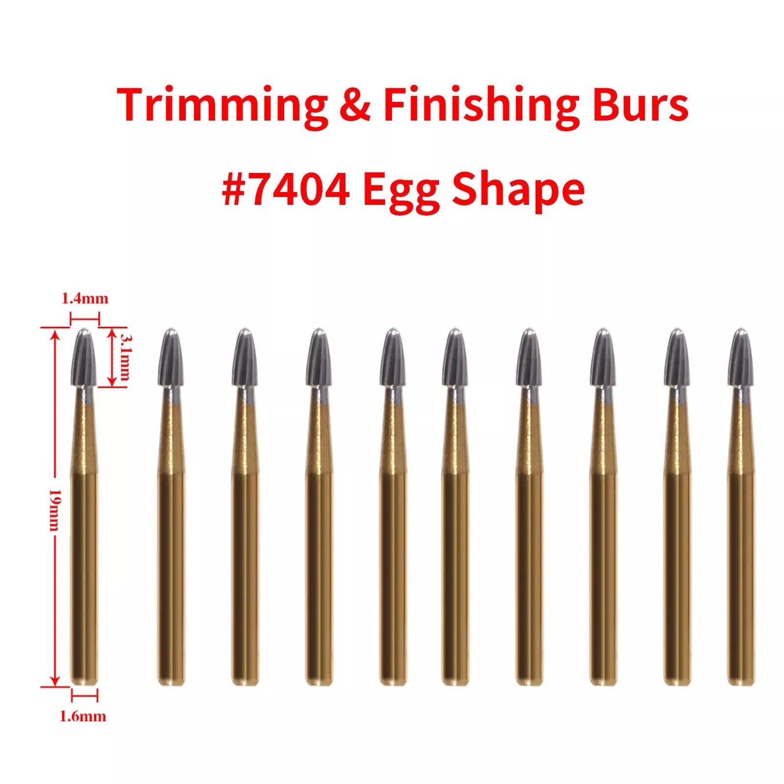 10 pcs Dental Tungsten Carbide Burs Trimming & Finishing Egg Football FG-7404