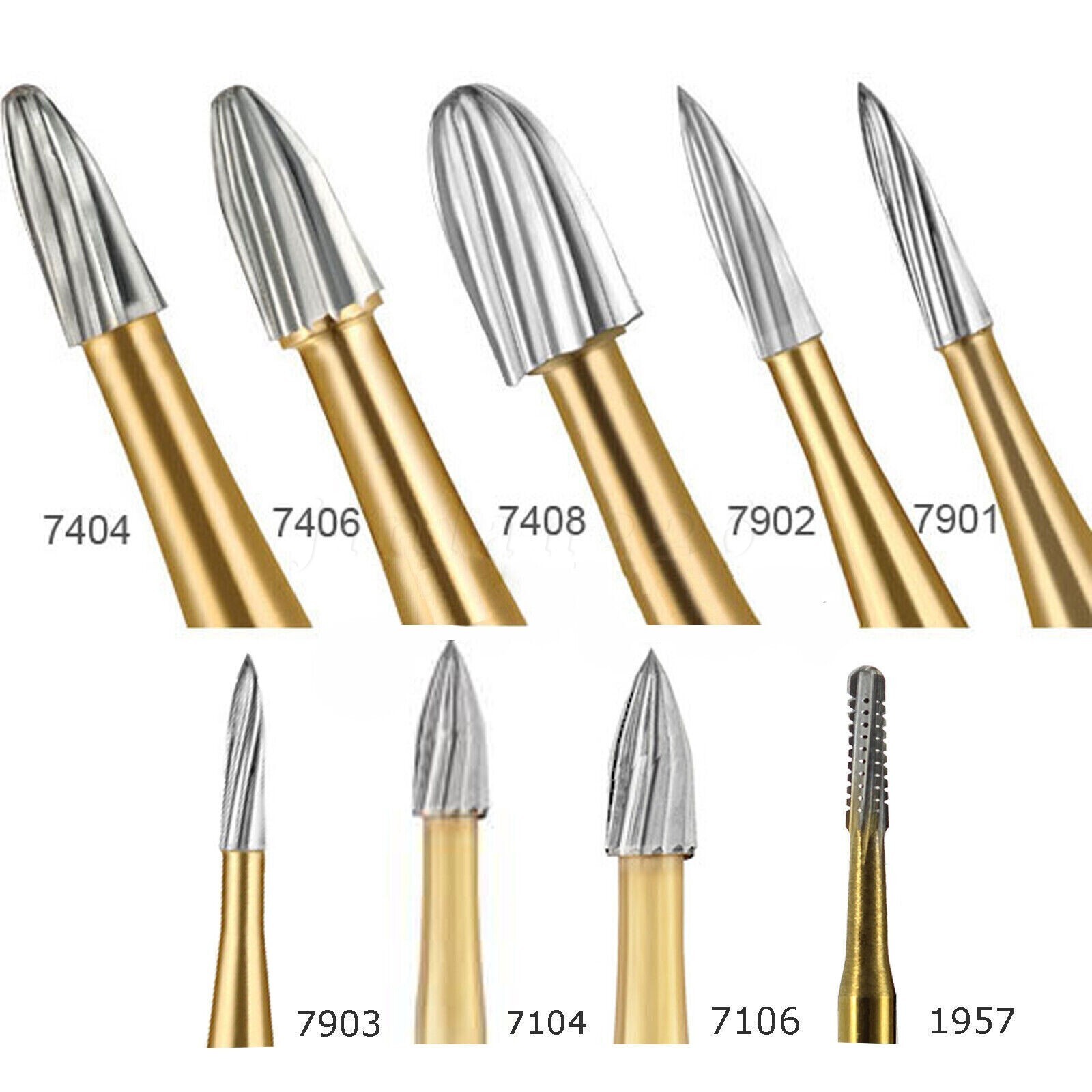 10x Dental Trimming Finishing Polishing Gold Carbide Bur High Speed FG 1.6mm