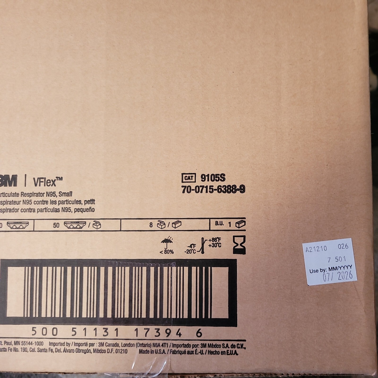 3M 9105S VFlex N95 Particulate Respirator, Size Small, 50/Box. 1 case 400 mask