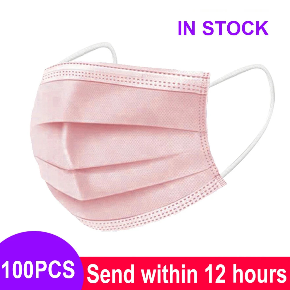 Pink Black Disposable Non-Woven 3-Layer Face Mask Breathable Mask with Elastic E