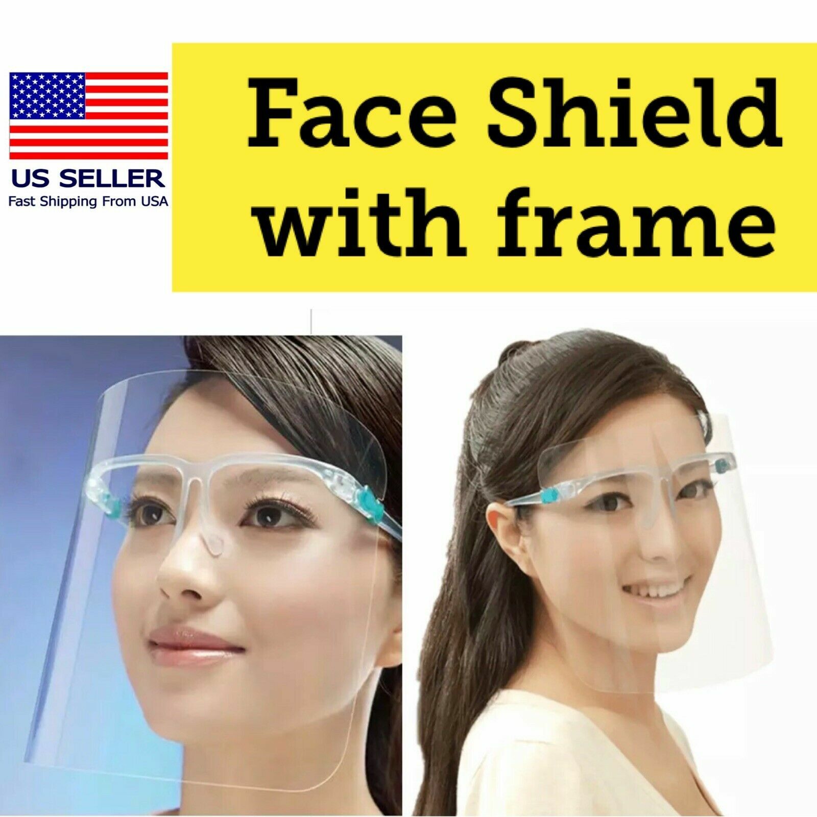 10 Pack Face Shield Guard Mask Safety Protection With Glasses Reusable Frame