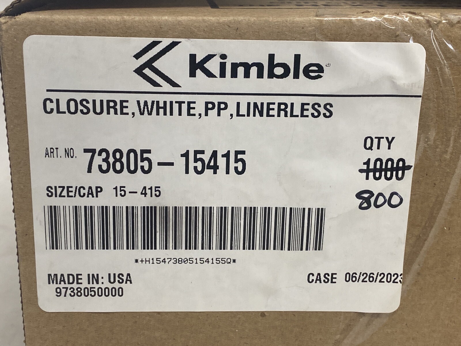 (800) KIMBLE 15-415 White Polypropylene Linerless Screw Caps 73805-15415