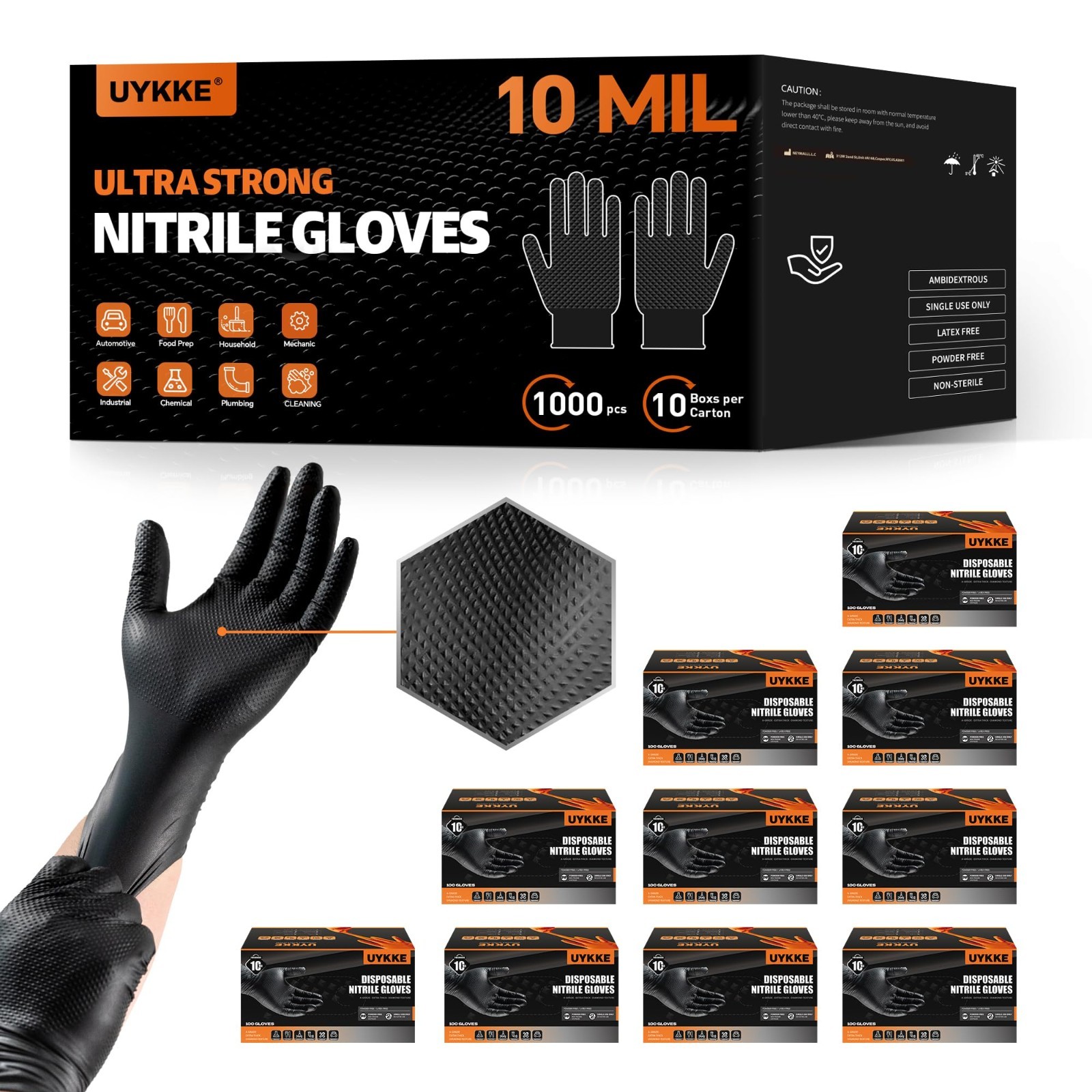 Heavy Duty 10 Mil Disposable Nitrile Gloves – Industrial Rubber, Latex-Free, 100