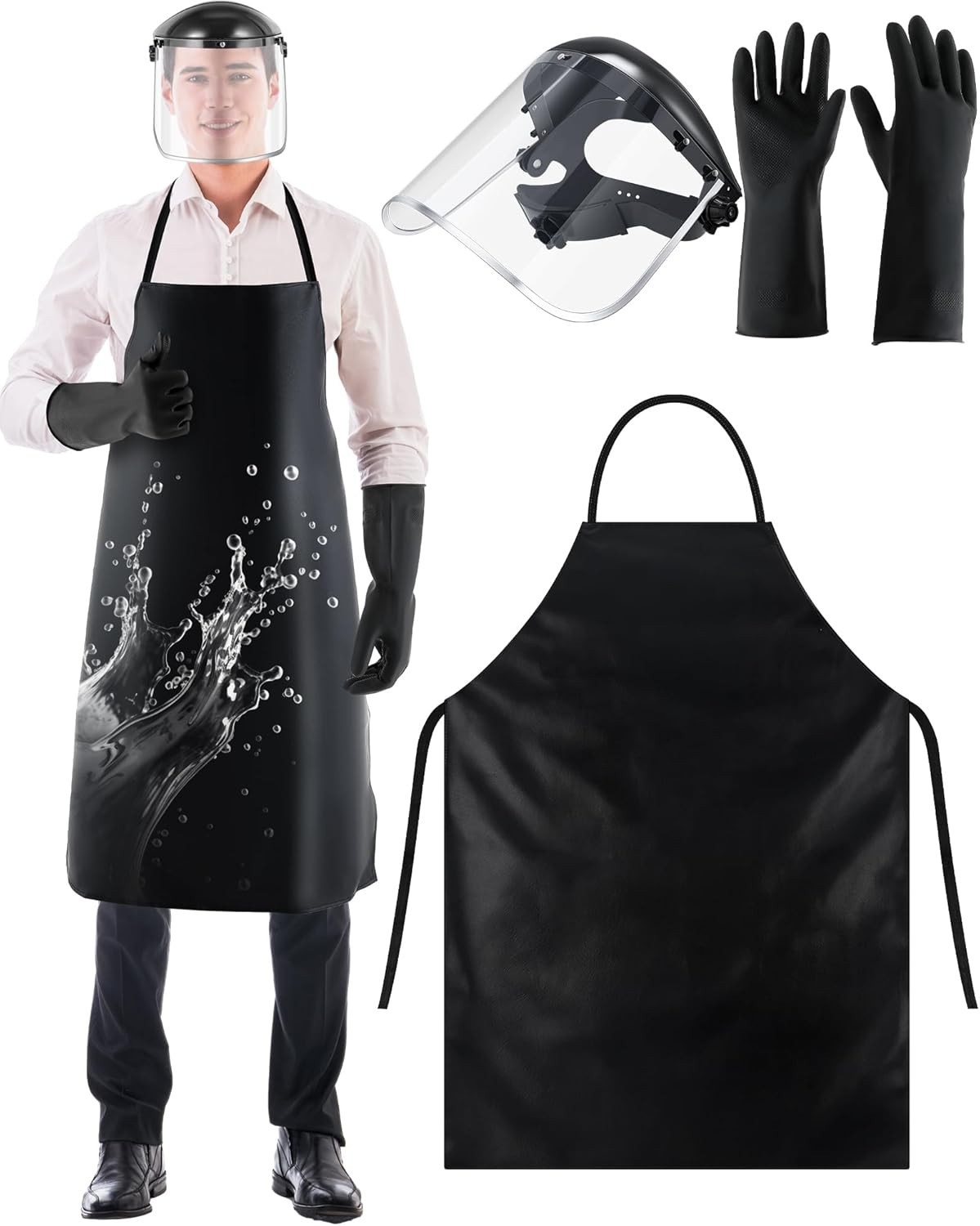 Safety Face Shield Mask with Waterproof Rubber Apron and Latex Gloves for