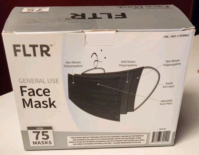 FLTR General Use Disposable Face Mask Black 75 Total Pack of 3 NEW