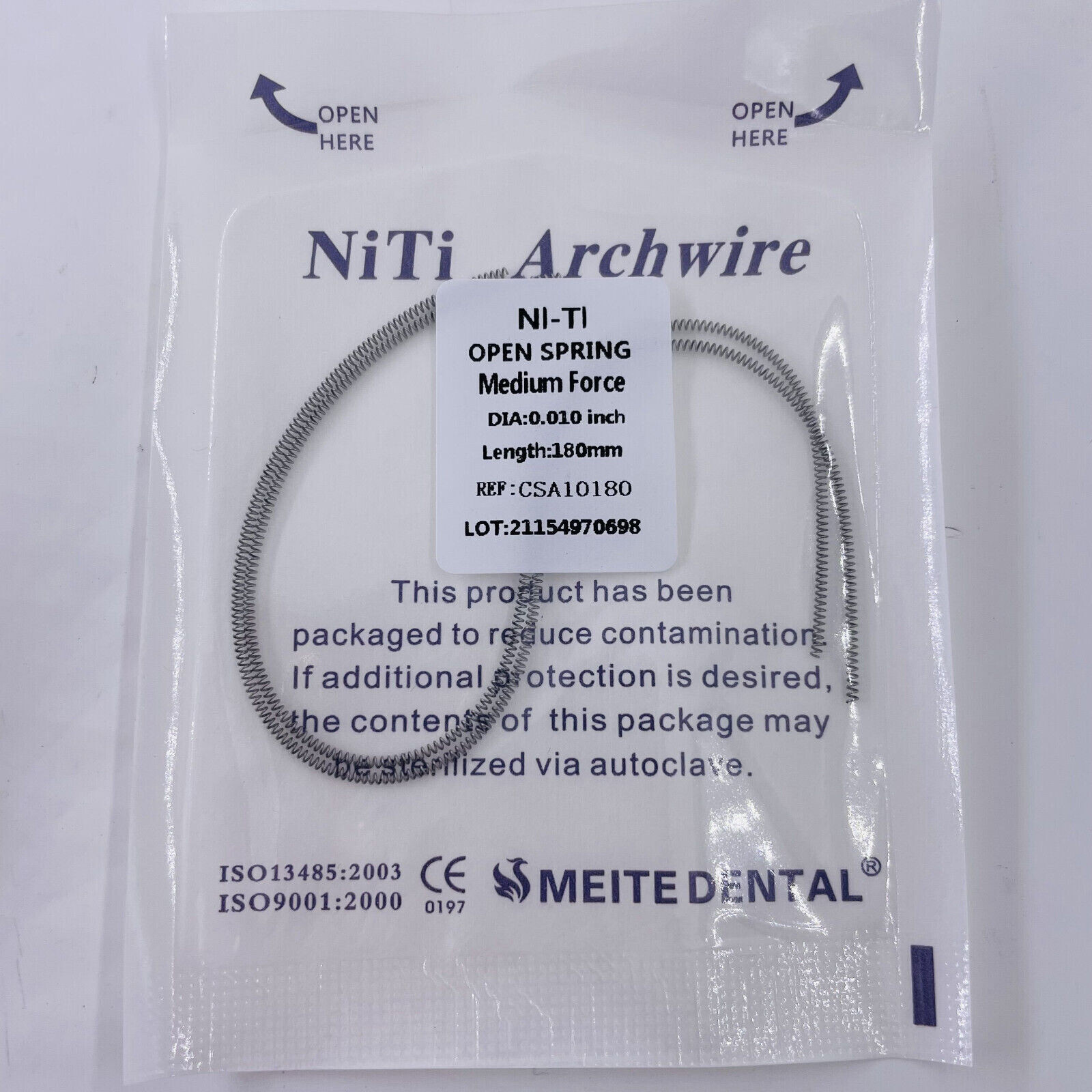 Dental Orthodontic 180mm Niti Open Coil Spring Arch Wires Alloy Dia.08/10/12/14