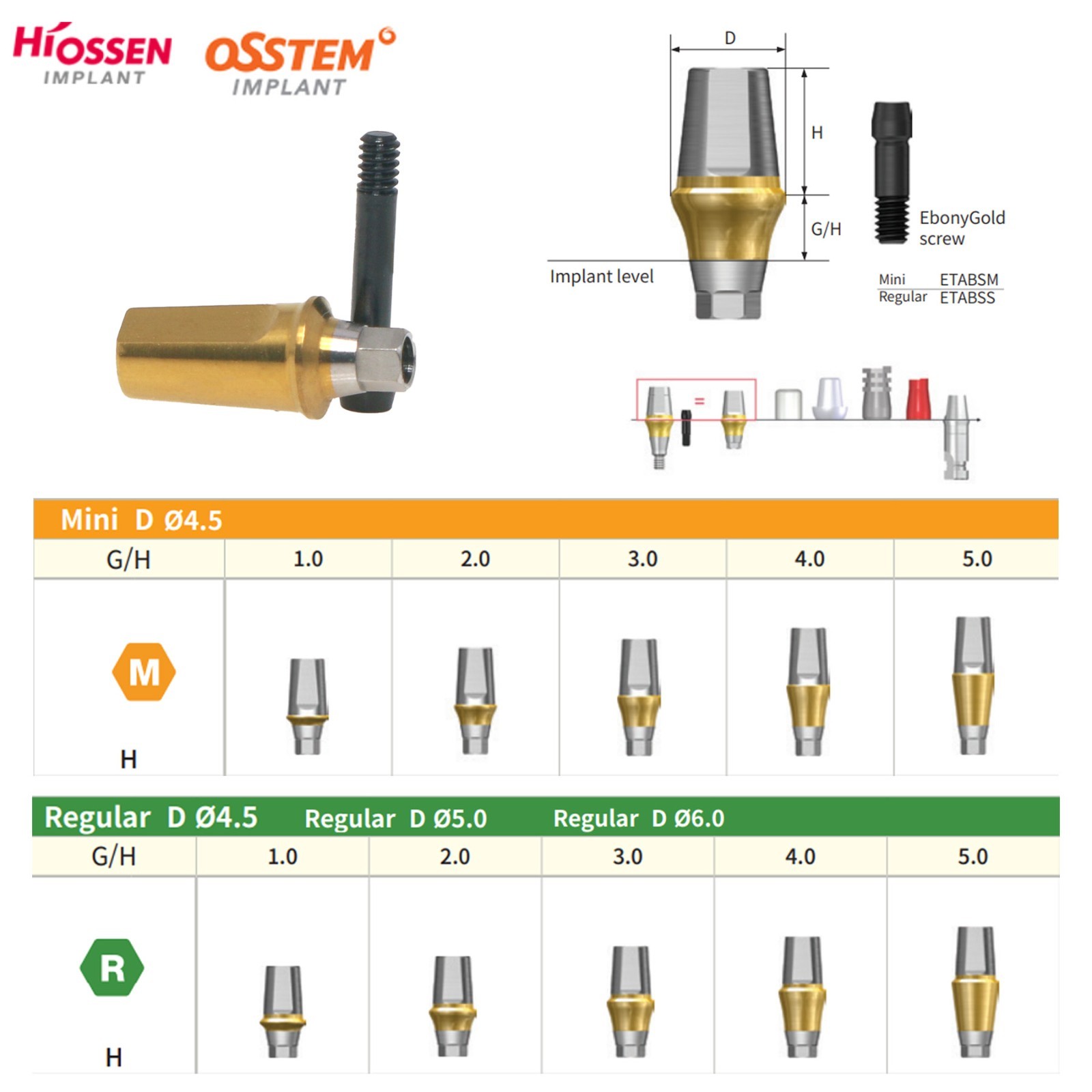US Dental Mini/Regular Straight Transfer Hex Abutment – Fit Hiossen ET/Osstem TS