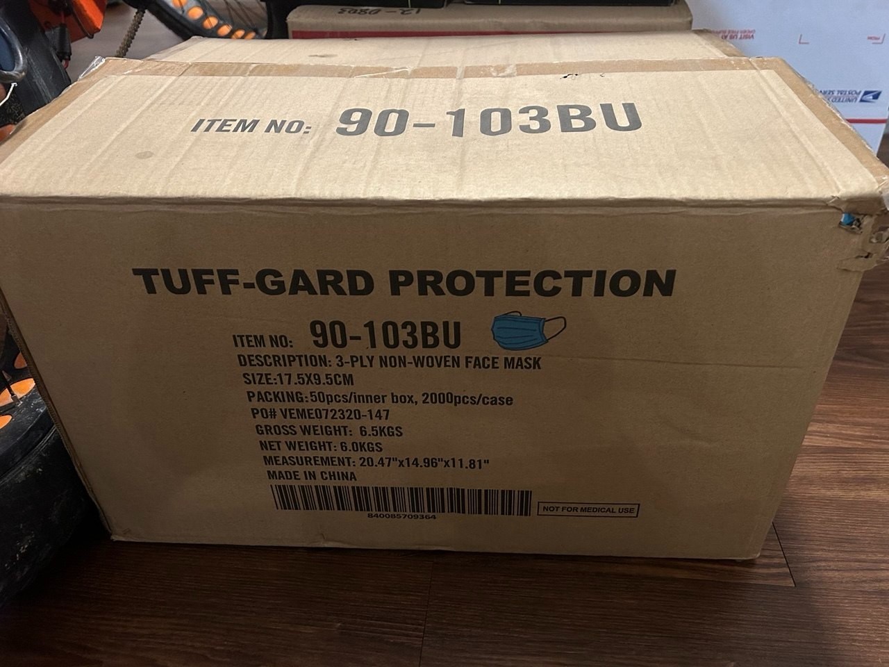 Tuff-Gard 3-Ply Disposable Face Masks 2000PCS. 40 Boxes. Blue Non Medical