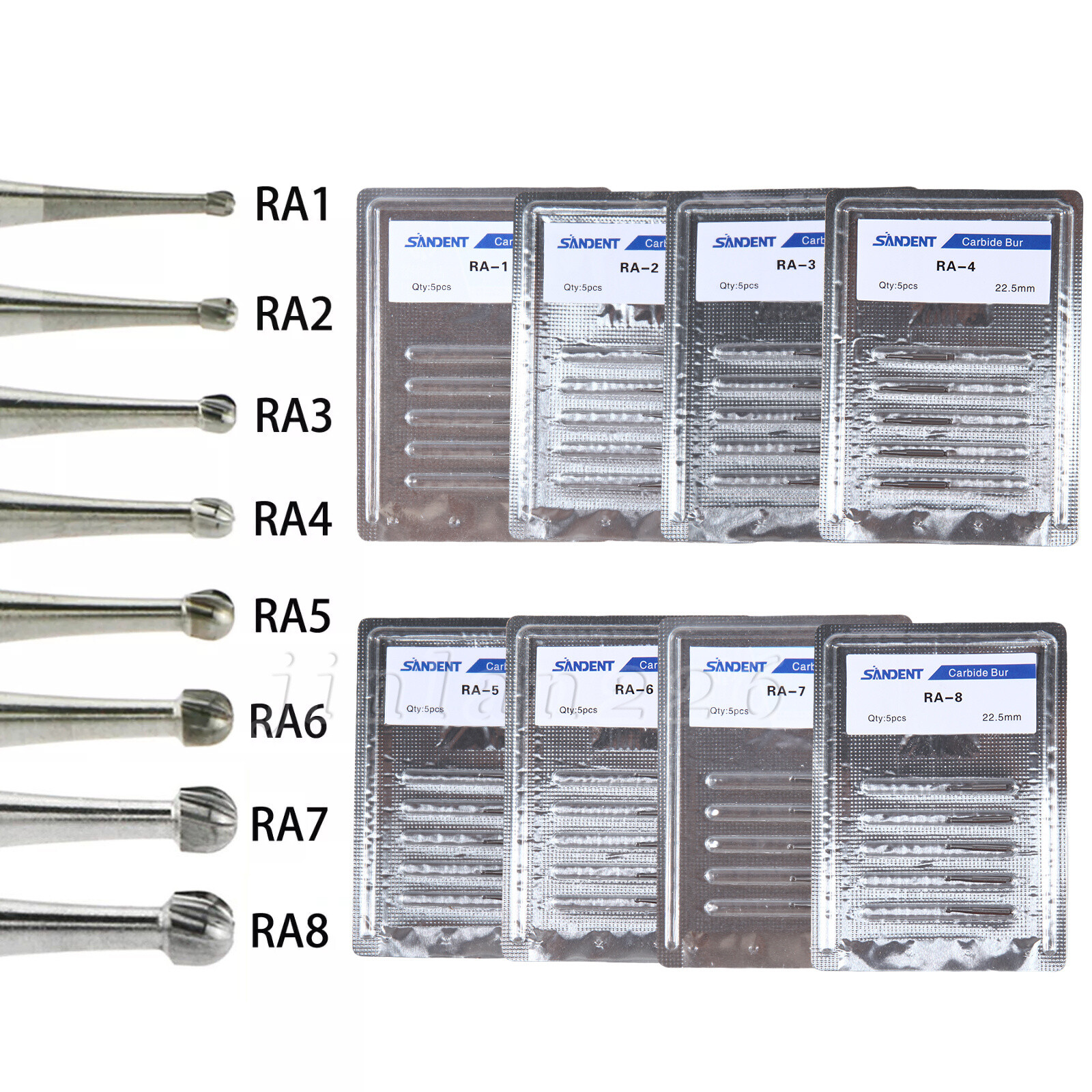 5-100 8 Types Dental Round Carbide Bur for Slow Speed Latch Type RA 1# – 8# Burs