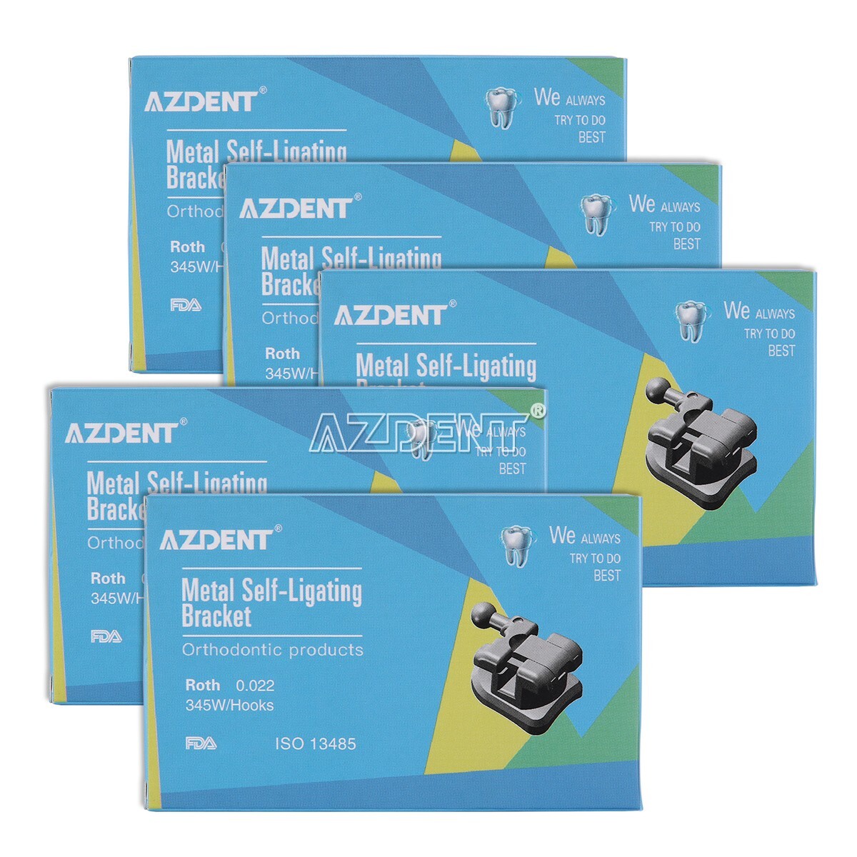 5X AZDENT Dental Orthodontic MIM Self Ligating Bracket Braces Roth.022 Hooks 345