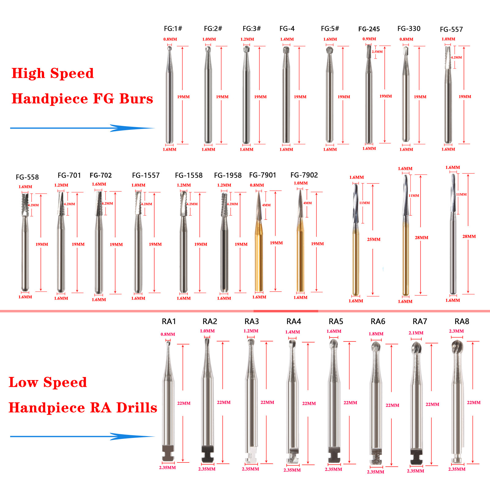 Dental Carbide Burs RA FG For High Low Speed Handpiece Contra Angle Turbine