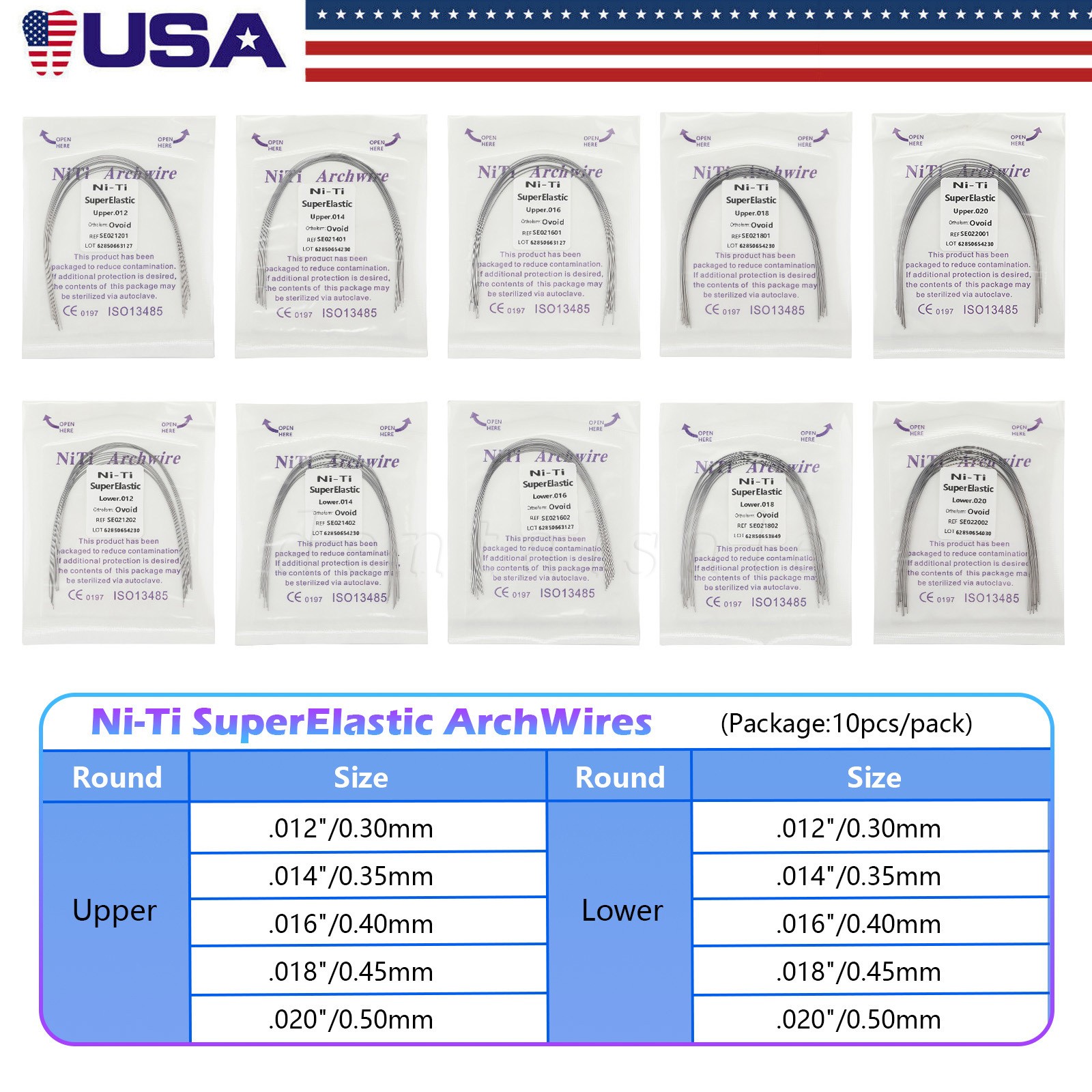 Dental Orthodontic Niti Arch Wire Round Ovoid Upper/Lower/All Sizes Mixed