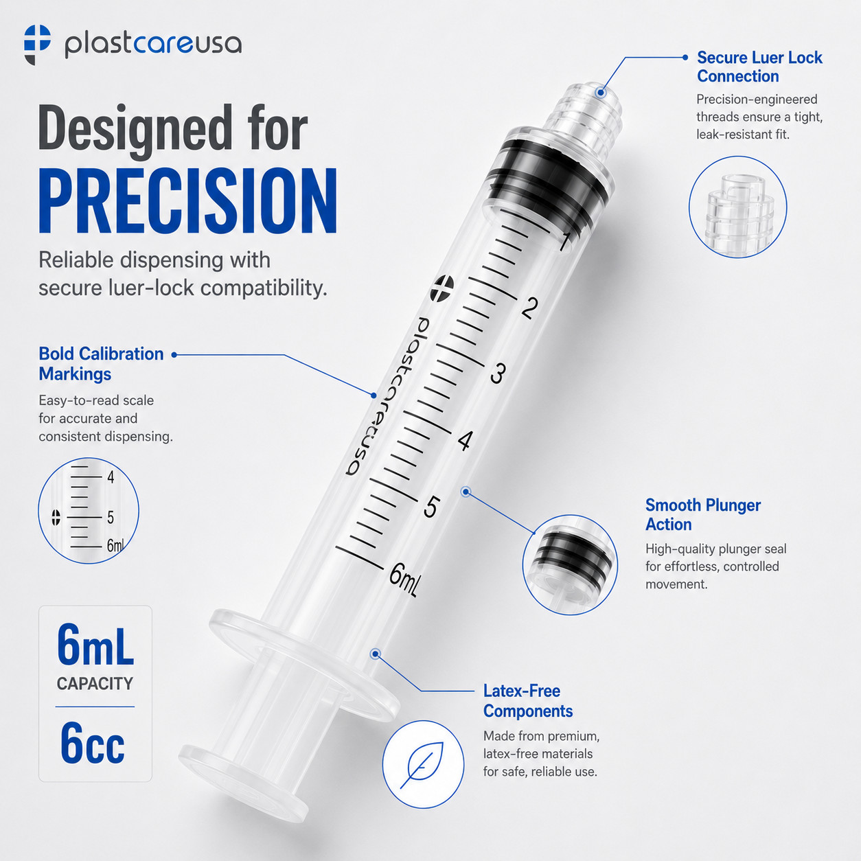 100 6ml 6cc Luer Lock Disposable Syringes (Non-Sterile) for Saline Oral Medicine