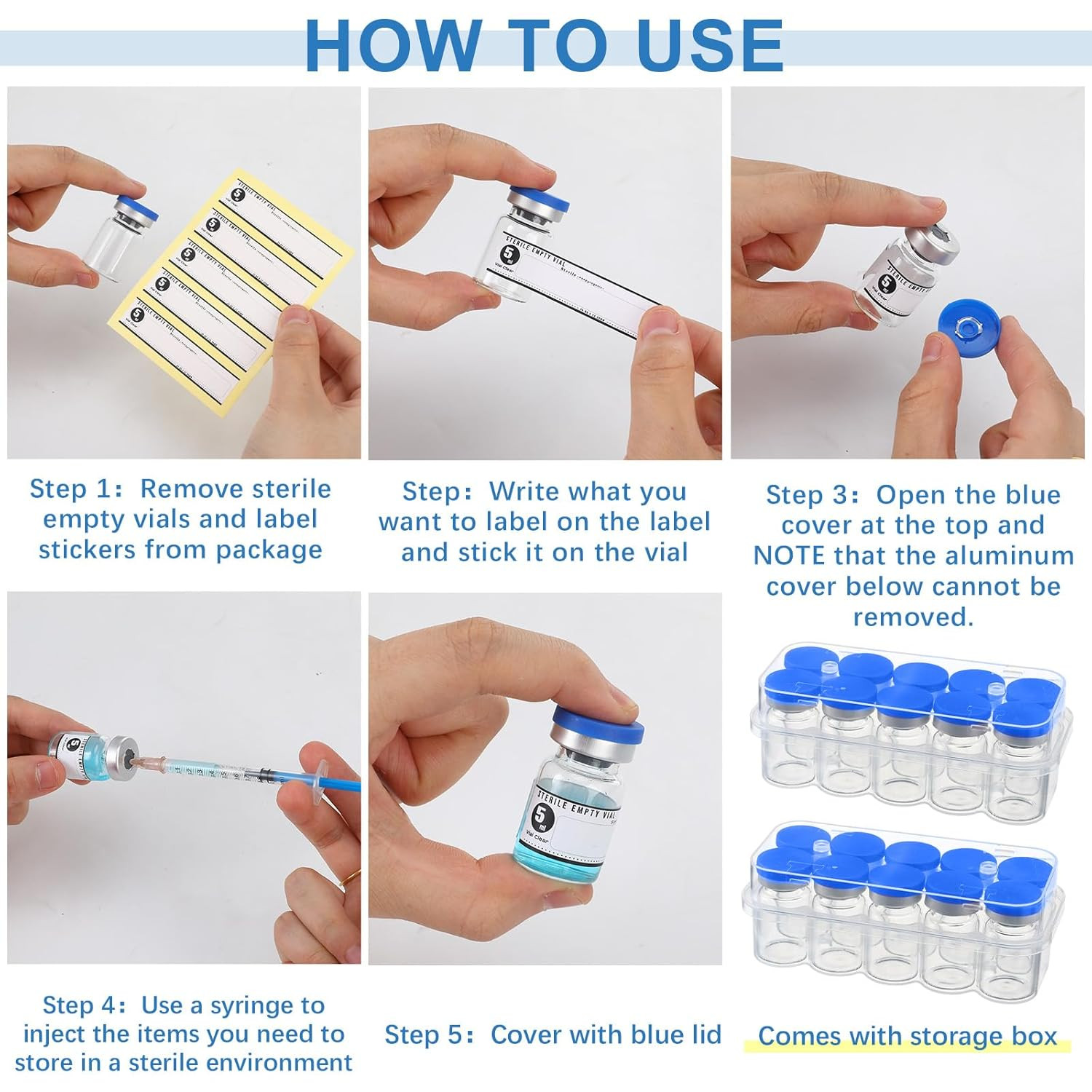 20 Pcs 5Ml Sealed Sterile Empty Vials with Self Healing Injection Port