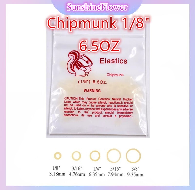 1/8” Dental 6.5 Oz Chipmunk Rings Orthodontic Elastics Rubber Band Brace 100Pcs