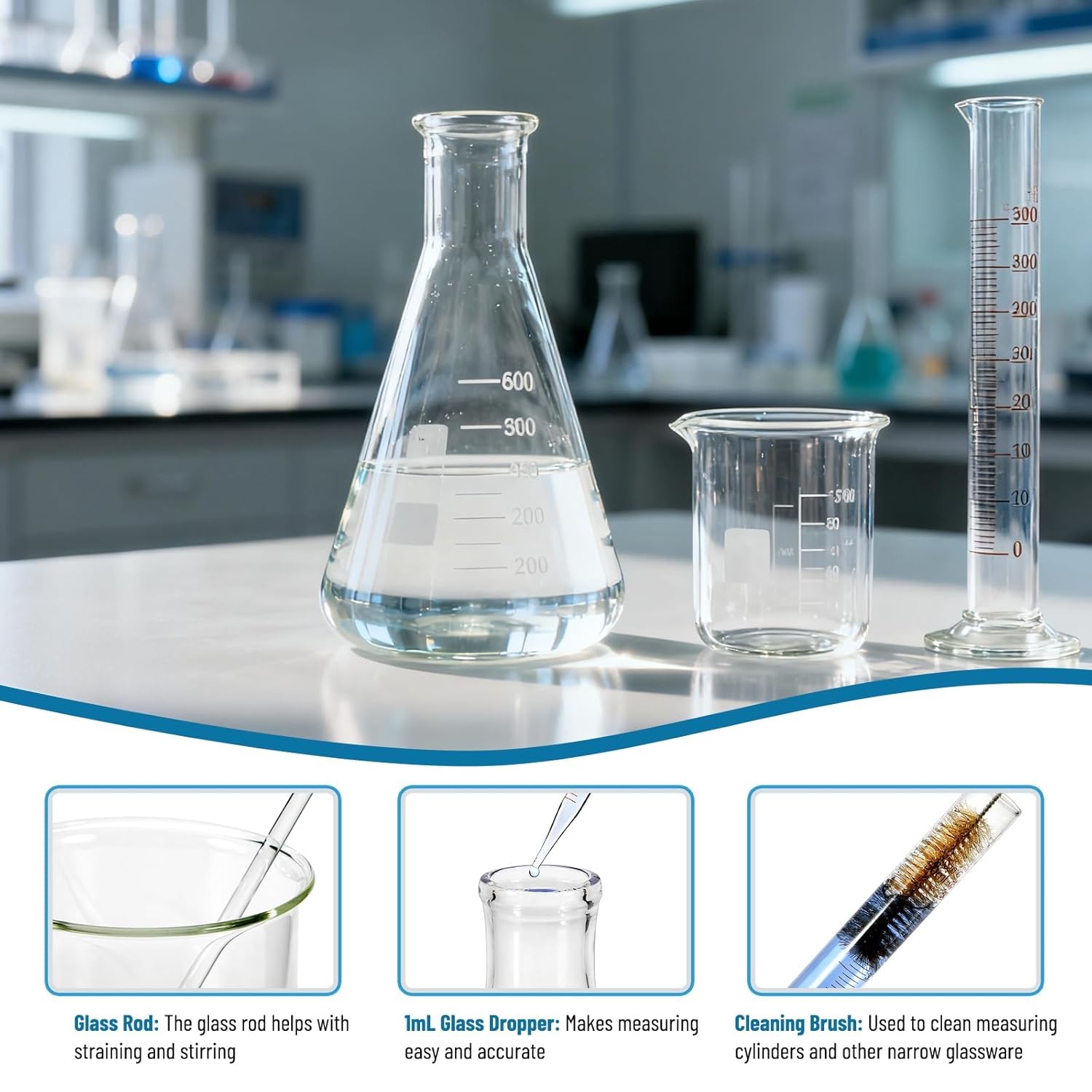 14Pcs/11Pcs Lab Flask Glass Measuring Beaker 10/50/100ml Graduated Cylinder Kit