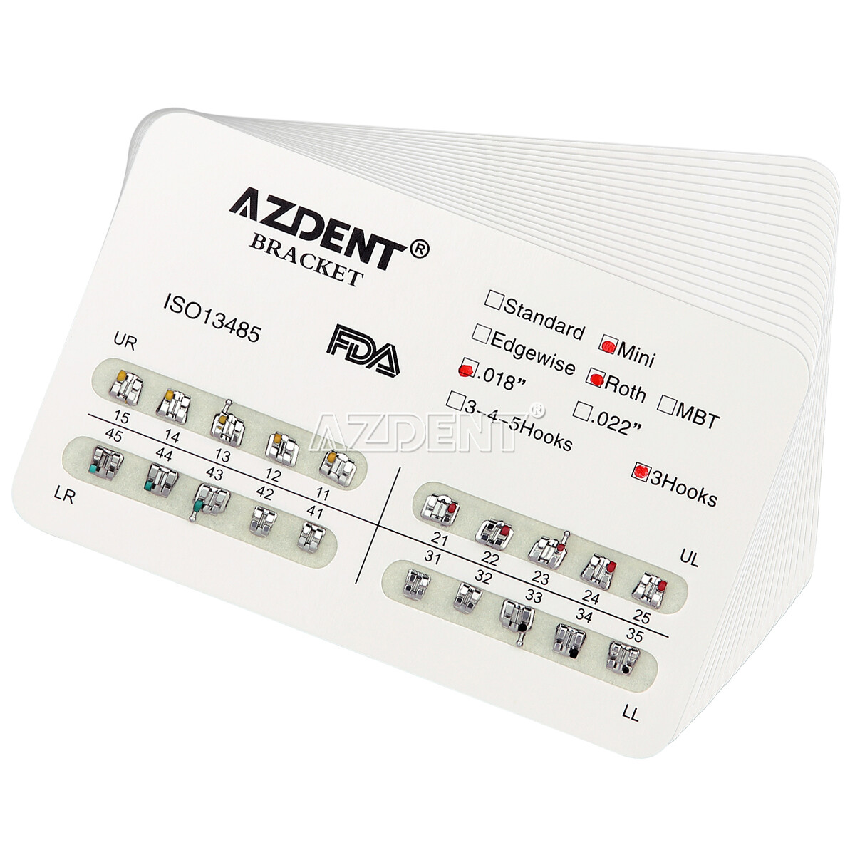 Dental Ortho Brackets Metal Ceramic Mini Roth/MBT.018/.022 3/3-4-5Hook AZDENT