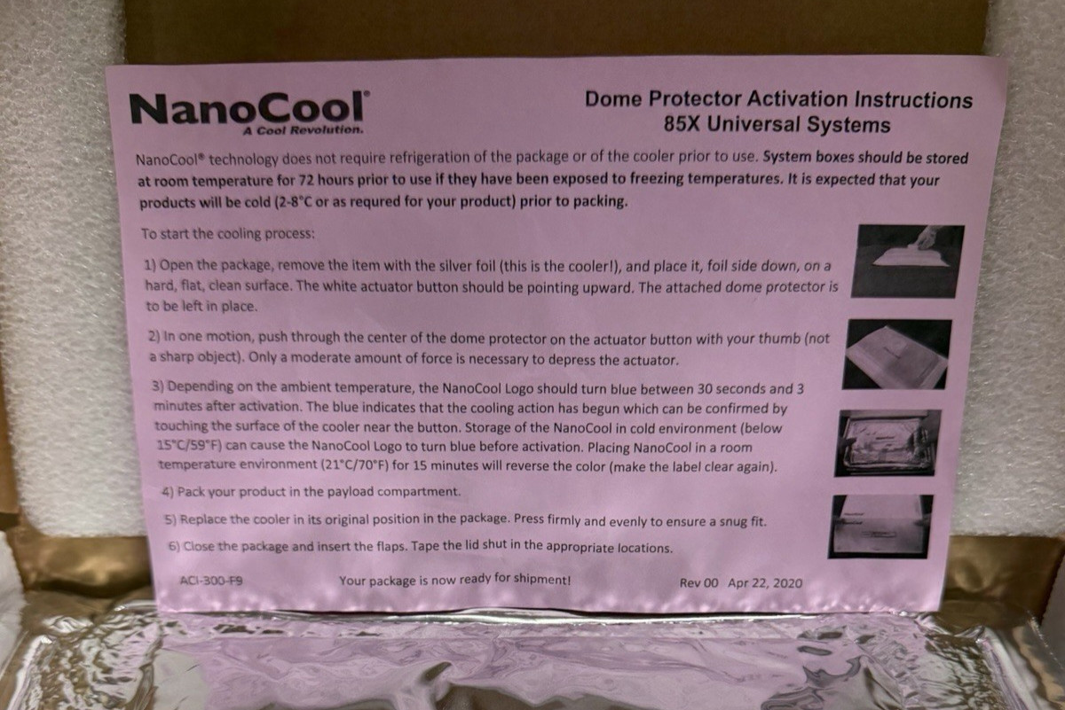 NanoCool Cooling Temp Control Shipping Unit Model 2-85396DP Exp Nov 2026