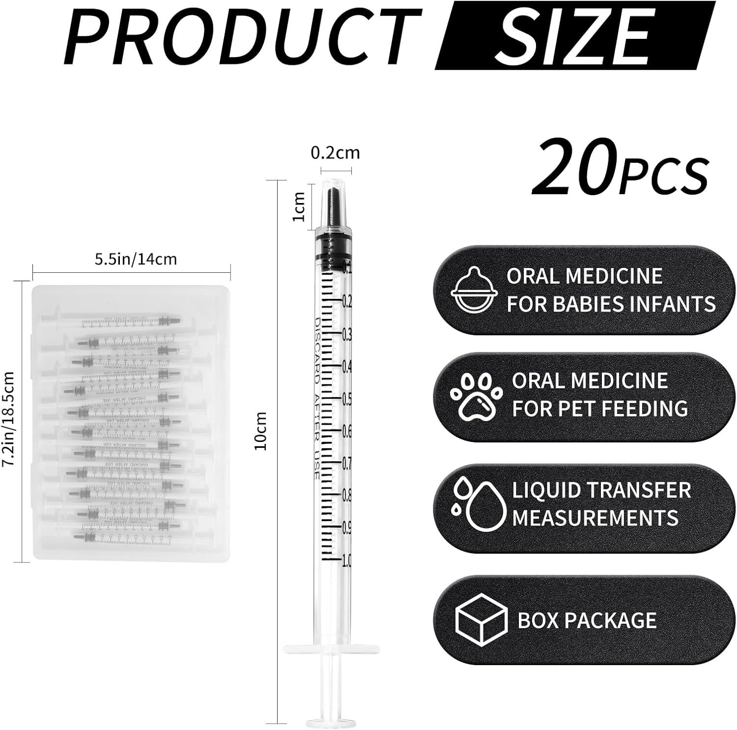 20 Pack 1ml Plastic Syringes – Ideal for Pets, Labs & Precise Liquid Measurement