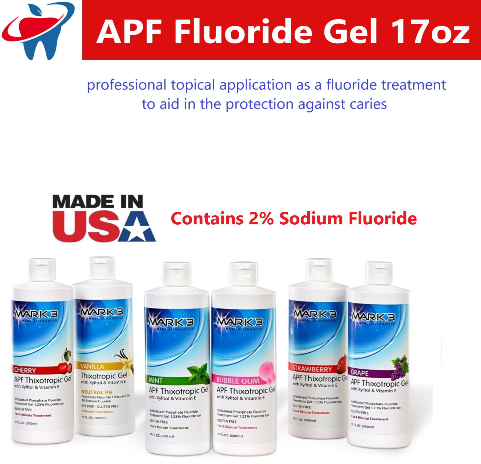 2/Pk Dental Flouride Gel APF Thixotrophic Fluoride 1.23% 17 Oz,CHERRY, 2 Btl