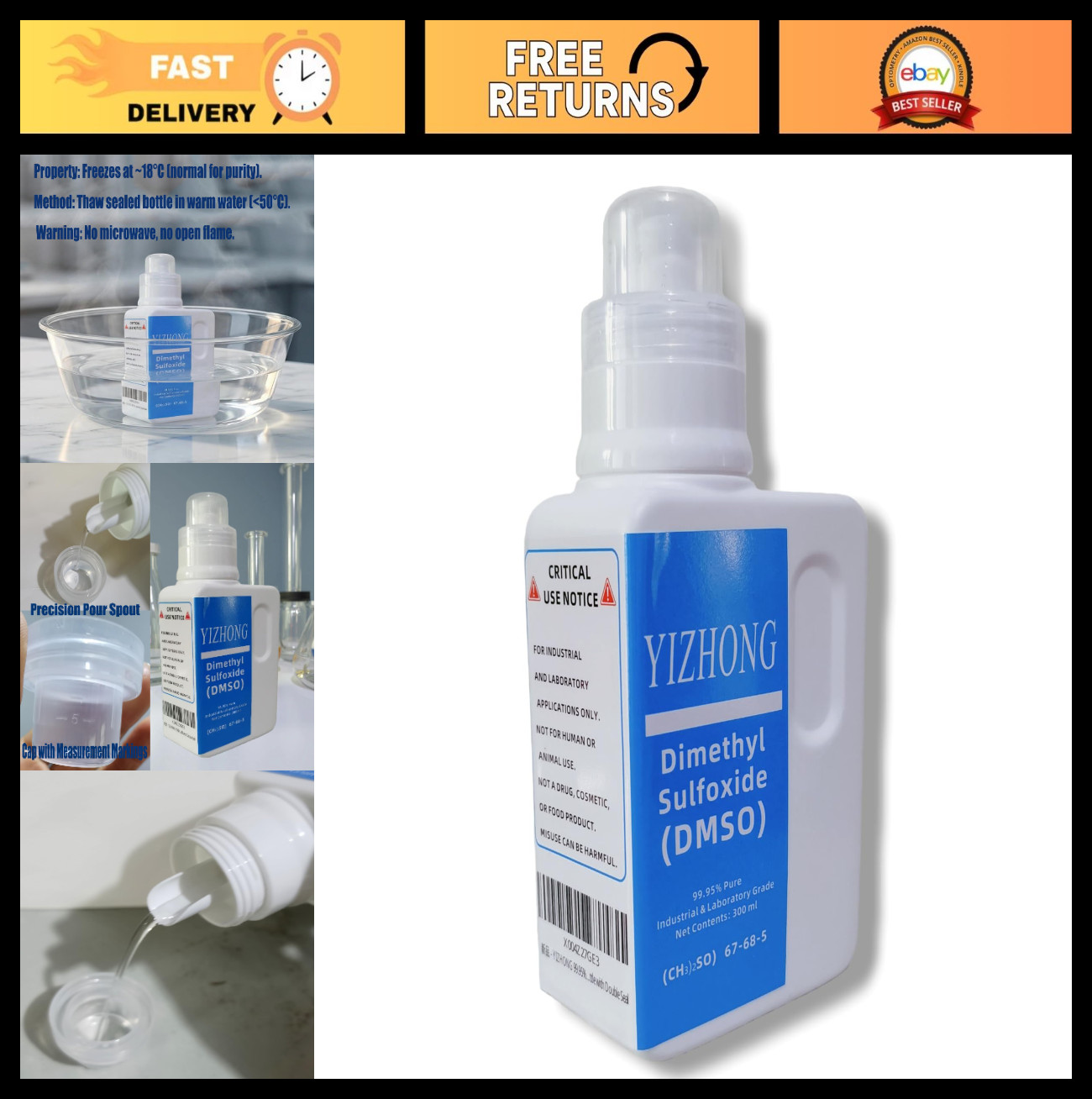 99.95% Pure Dimethyl Sulfoxide (DMSO) – Industrial & Lab Grade Solvent, 300ml