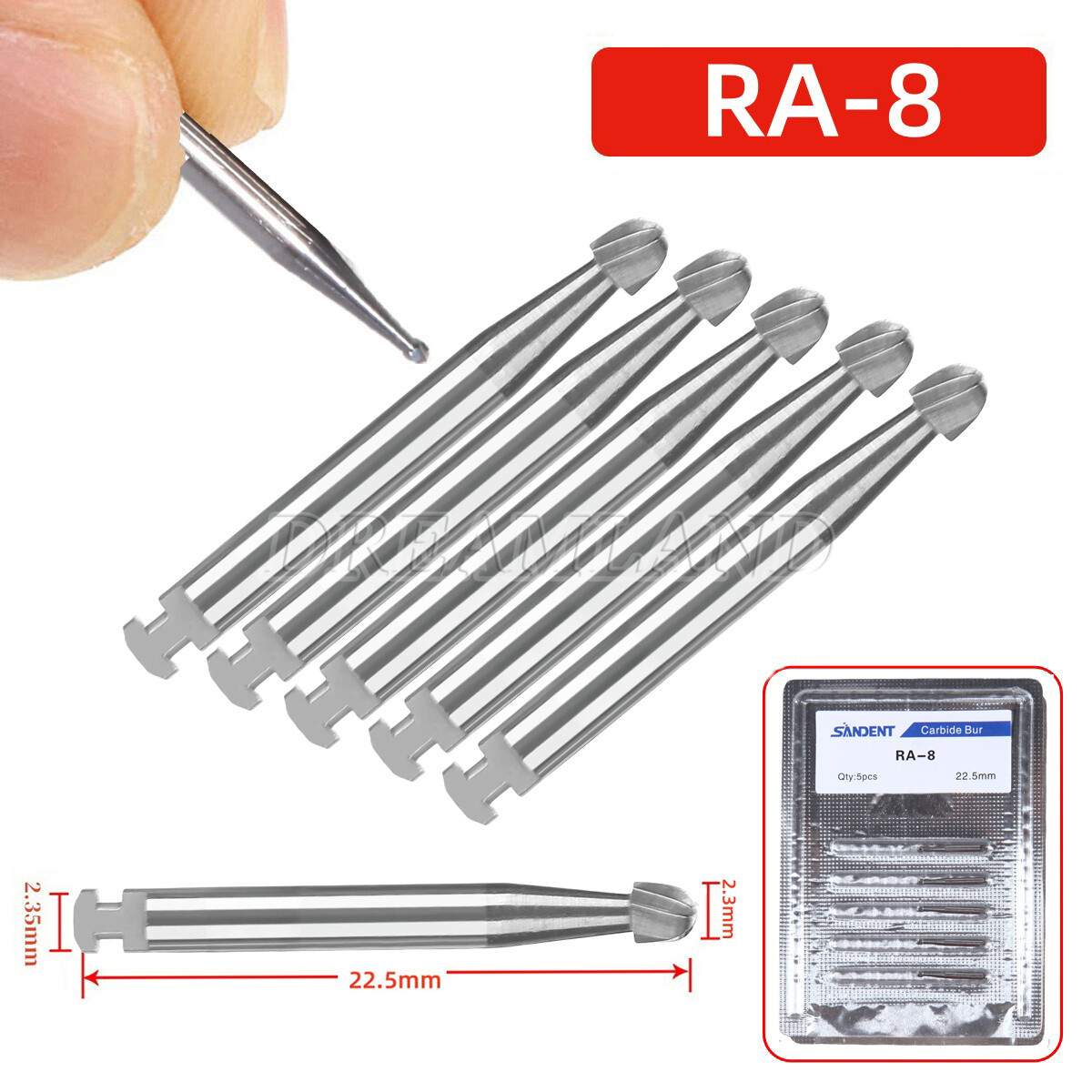 5 Pcs/Pack Dental 22.5mm Round Carbide Bur Slow Speed Latch Type RA8 Burs USA
