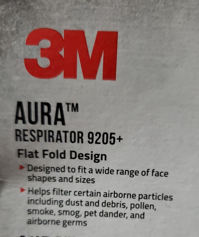(10 Pack) 3M Aura 9205+ N95 NIOSH Particulate Respirator & Surgical Face Masks