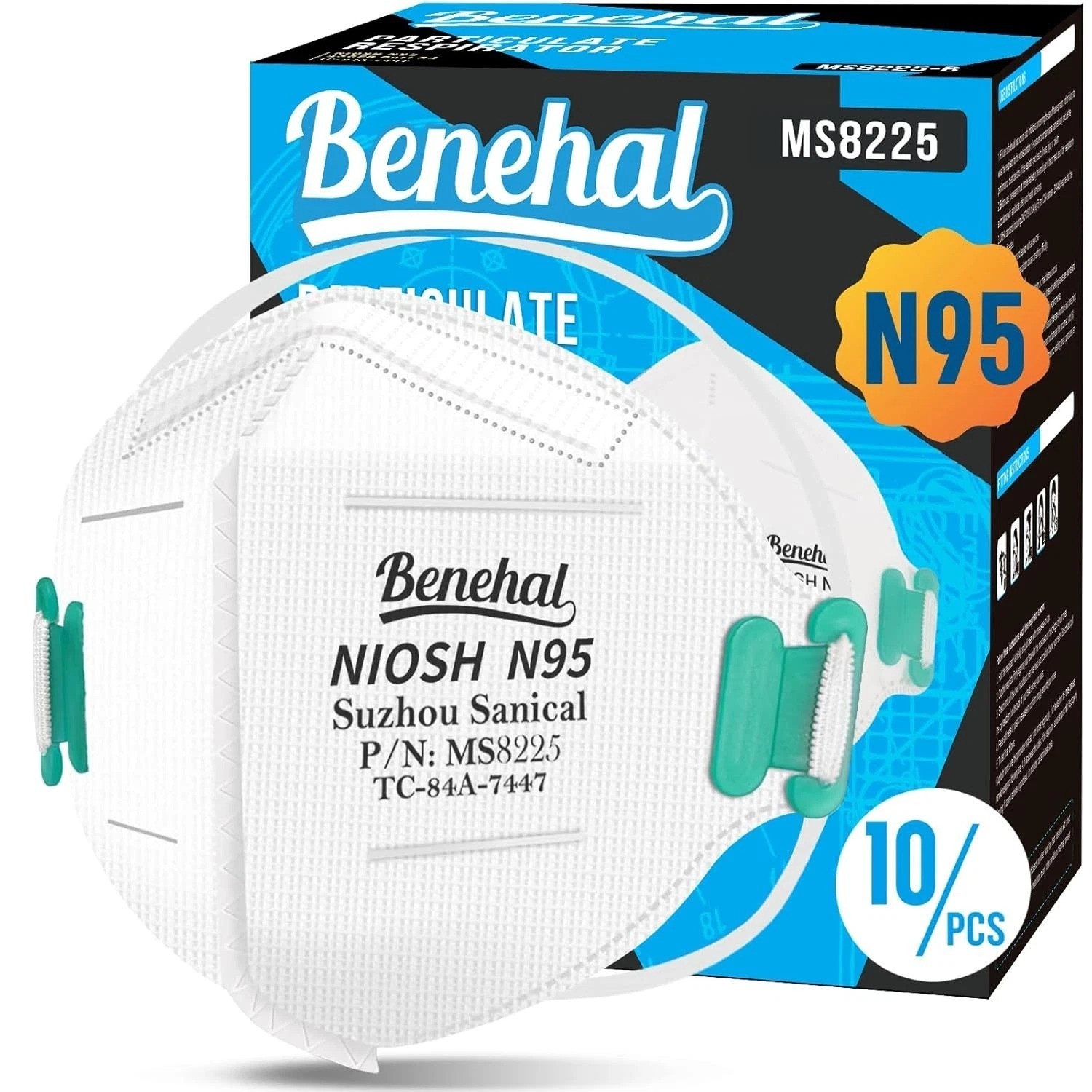 Lightweight 10 Count N95 Respirator Masks | Certified 95% Filtration, Adult Fit