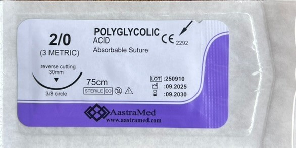 2/0 PGA, 72ct (3 Boxes) Polyglycolic Acid, Veterinary Dental, R-cut 30mm
