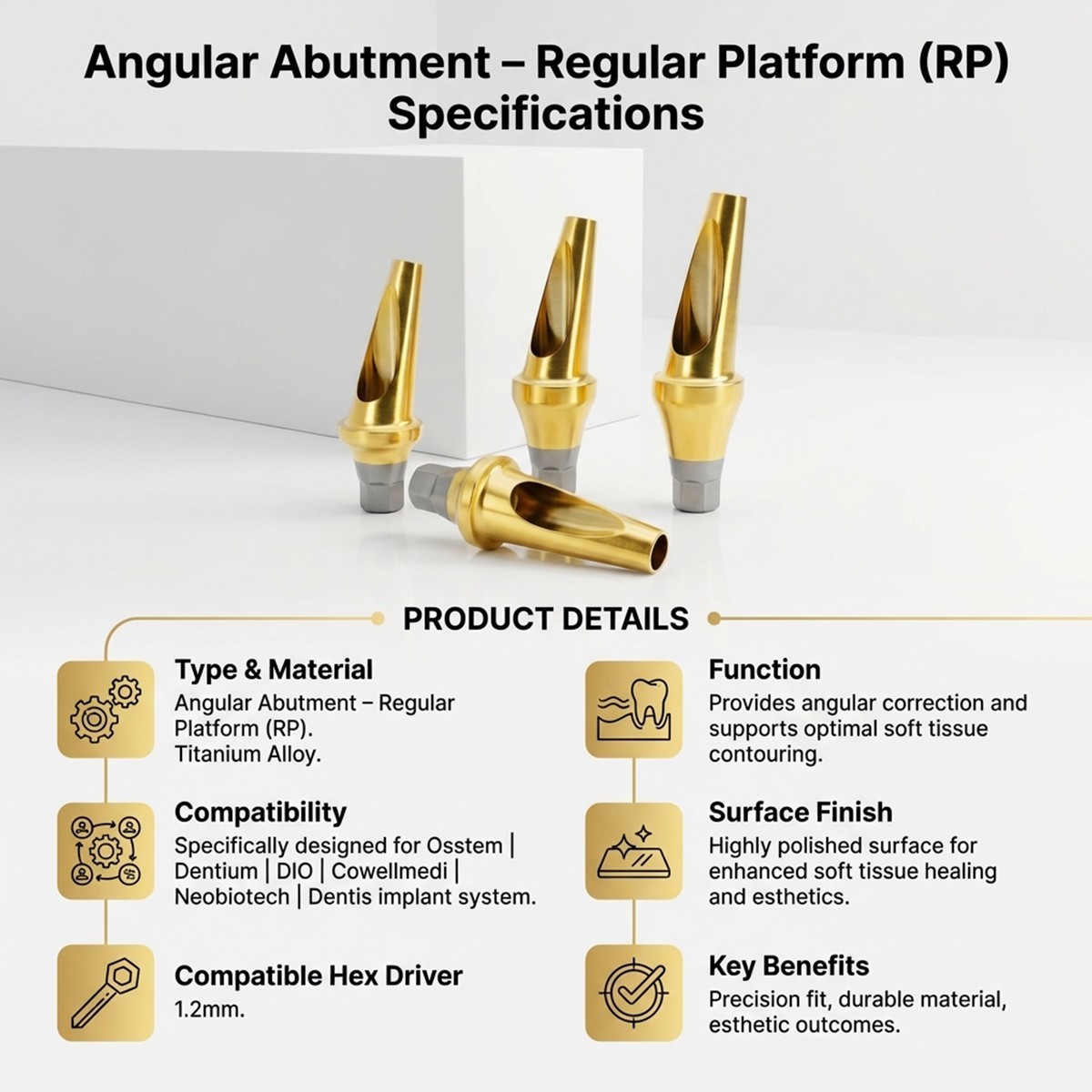 US 5Pcs 17° Angled Anatomic Abutment Hiossen Osstem Mini Regular Hex Titanium