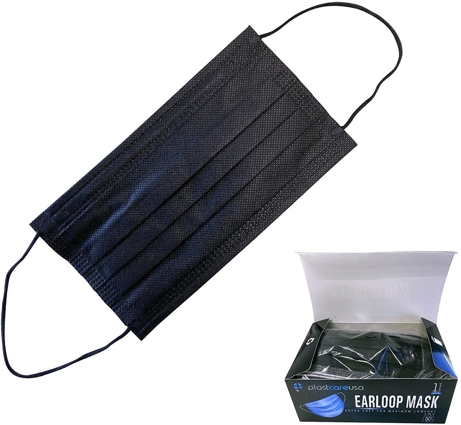 50pcs Black Mask Medical/Surgical ASTM Level1 PG-MBK1 3Ply 50Pcs/Box Made in USA