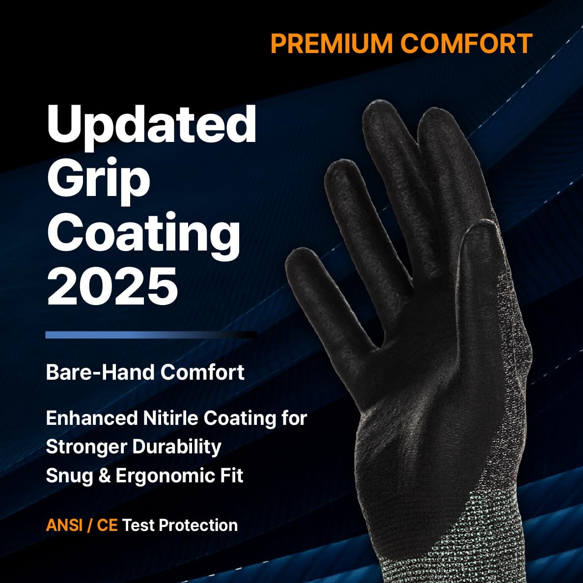 DEX FIT Nitrile Work Gloves FN330, 12 Pairs, 3D Comfort, Firm Grip, Thin, Washab