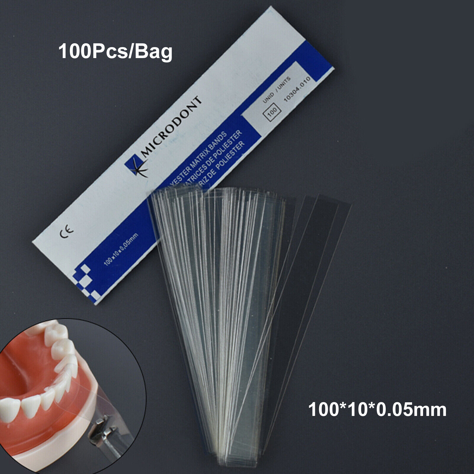 100pcs Dental Transparent Polyester Strip Matrix Bands Contoured Matrices 0.05mm
