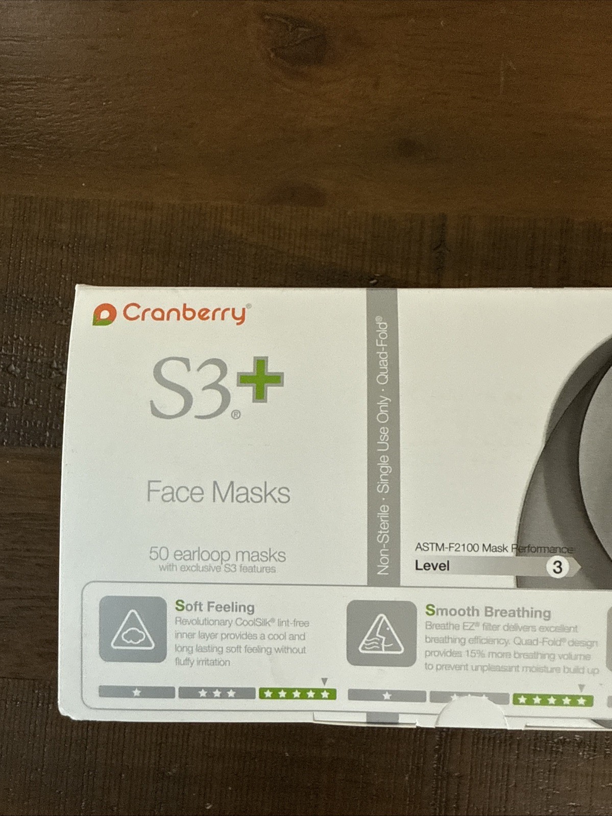 50 Cranberry USA Cranberry S3160K S3+ Earloop Face Mask 3-Ply Disposable Black