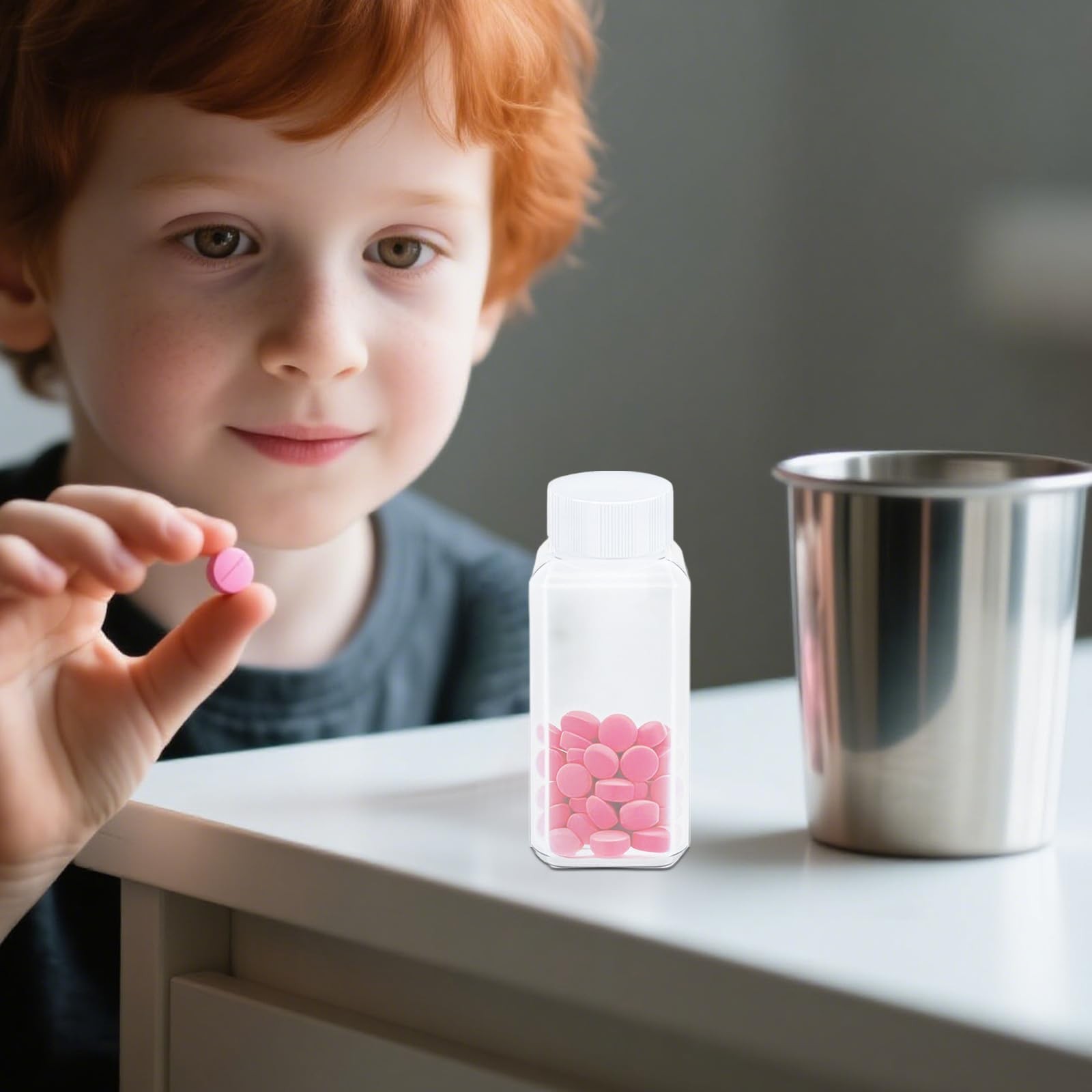 3.4oz Leak Proof Plastic Bottles with Caps, 3.4oz, Translucent+White