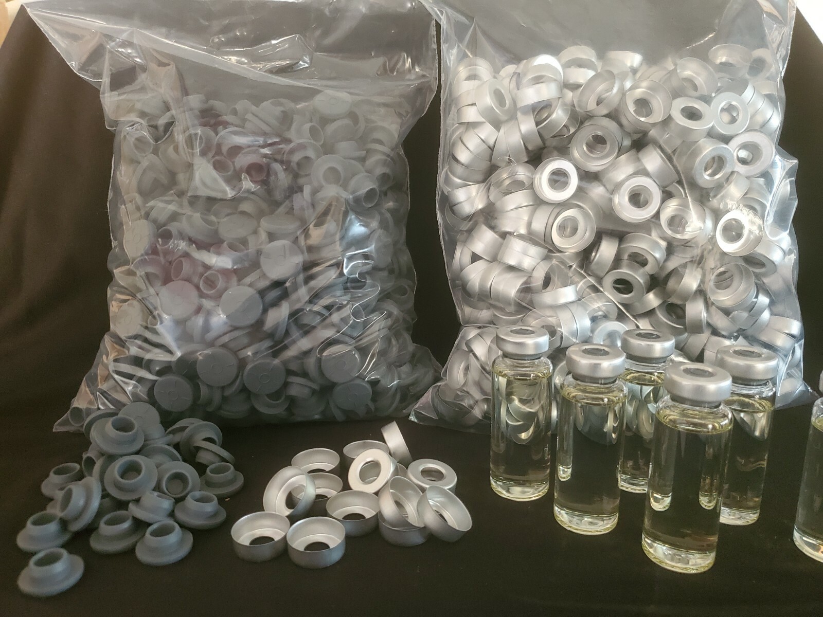 500 pc – 20 mm Aluminum Crimp Seal + Gray Butyl Stoppers