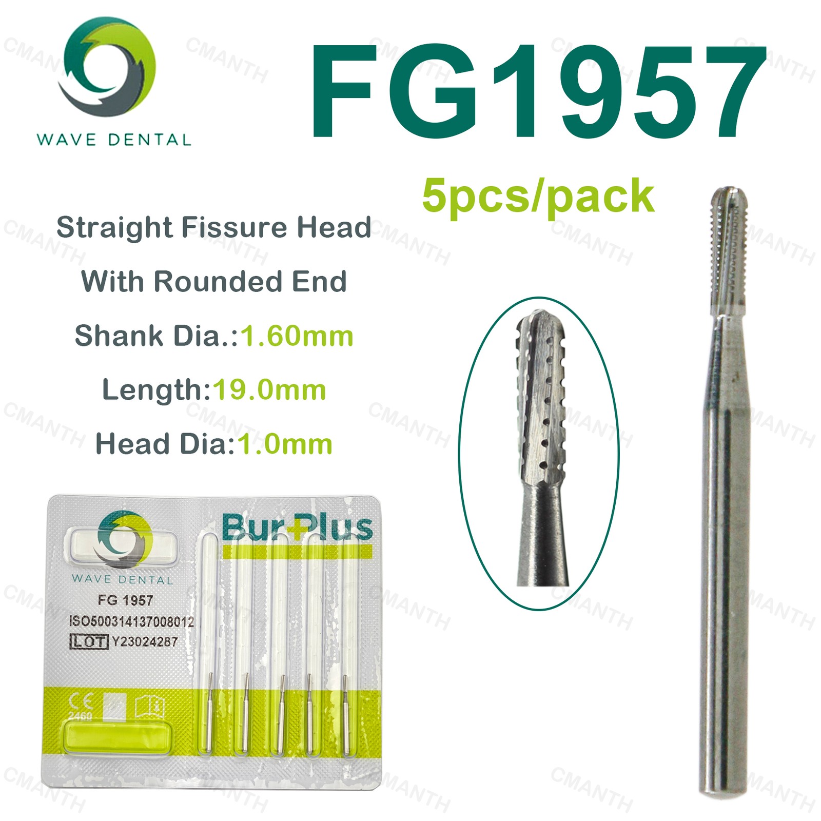 WAVE Dental Straight Fissure Bur Metal Cutting Bur Tungsten Carbide Dia.1.6mm FG