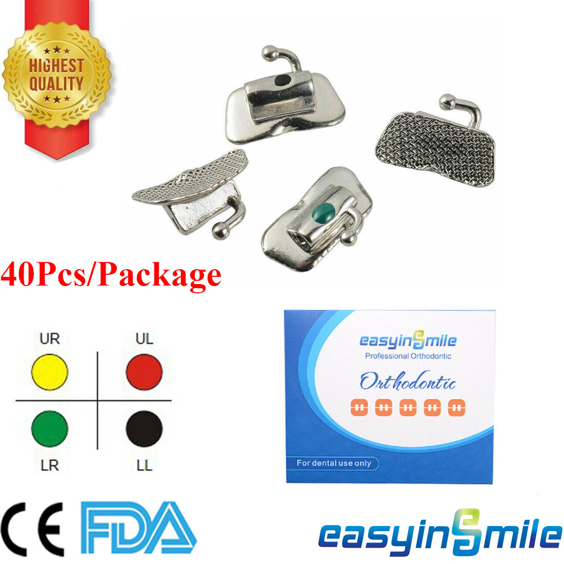 40Pc Dental Orthodontic Molar Buccal Tube Bracket MBT Roth 022 1st /2nd Bondable