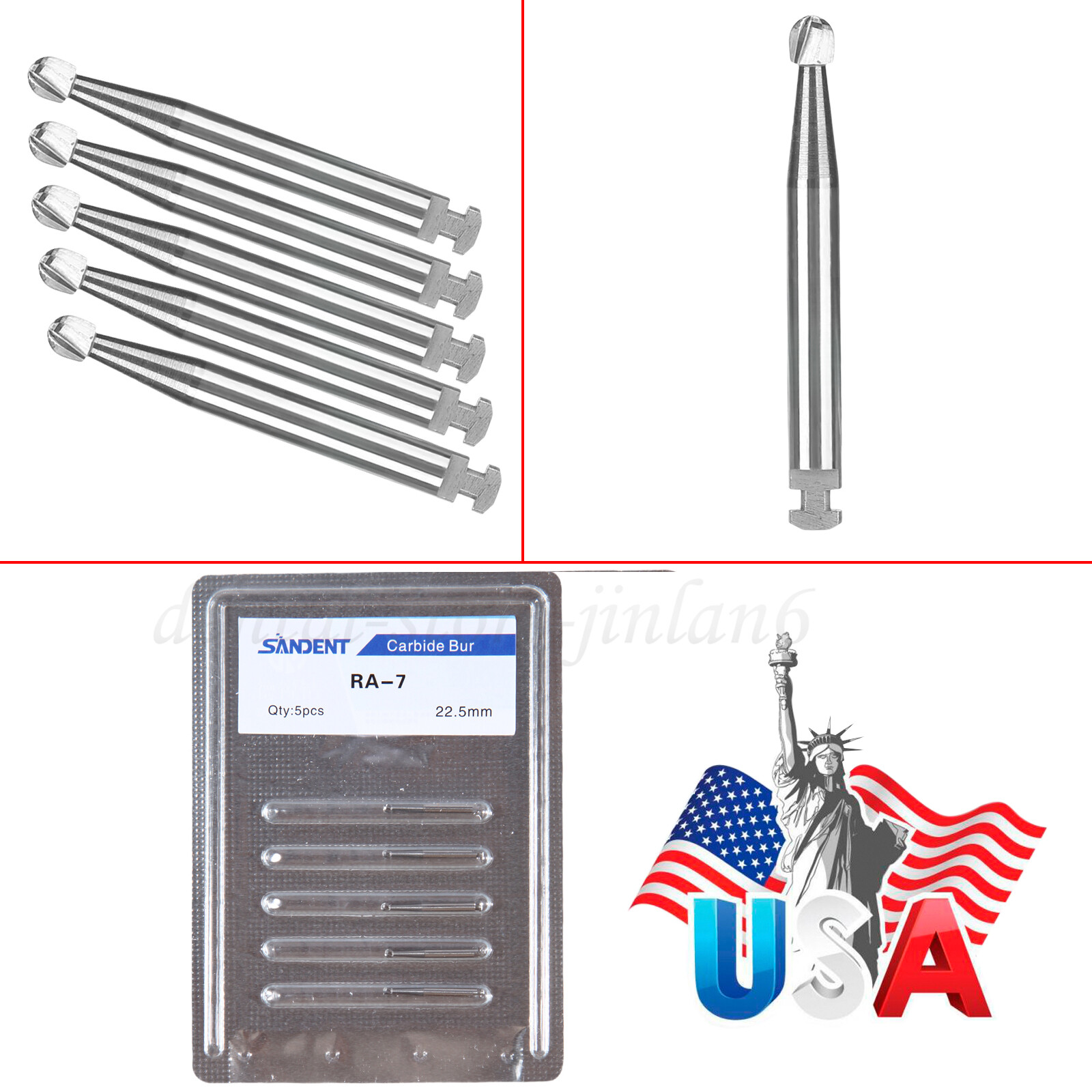 5 pieces Dental 22.5mm Round Carbide Bur Slow Speed Latch Type RA7 Burs USA