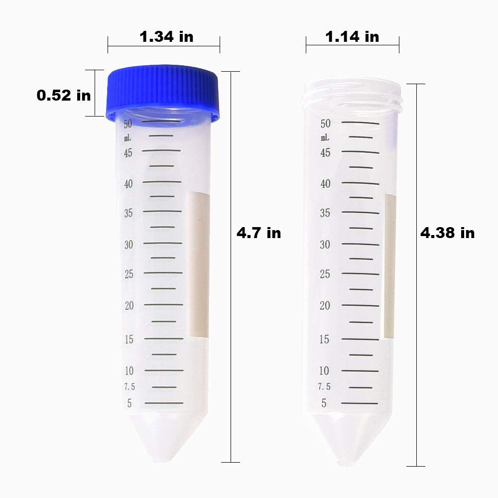 500PCS 50ml Plastic Centrifuge Tube Flat Top Screw Cap Gamma Sterile Graduated
