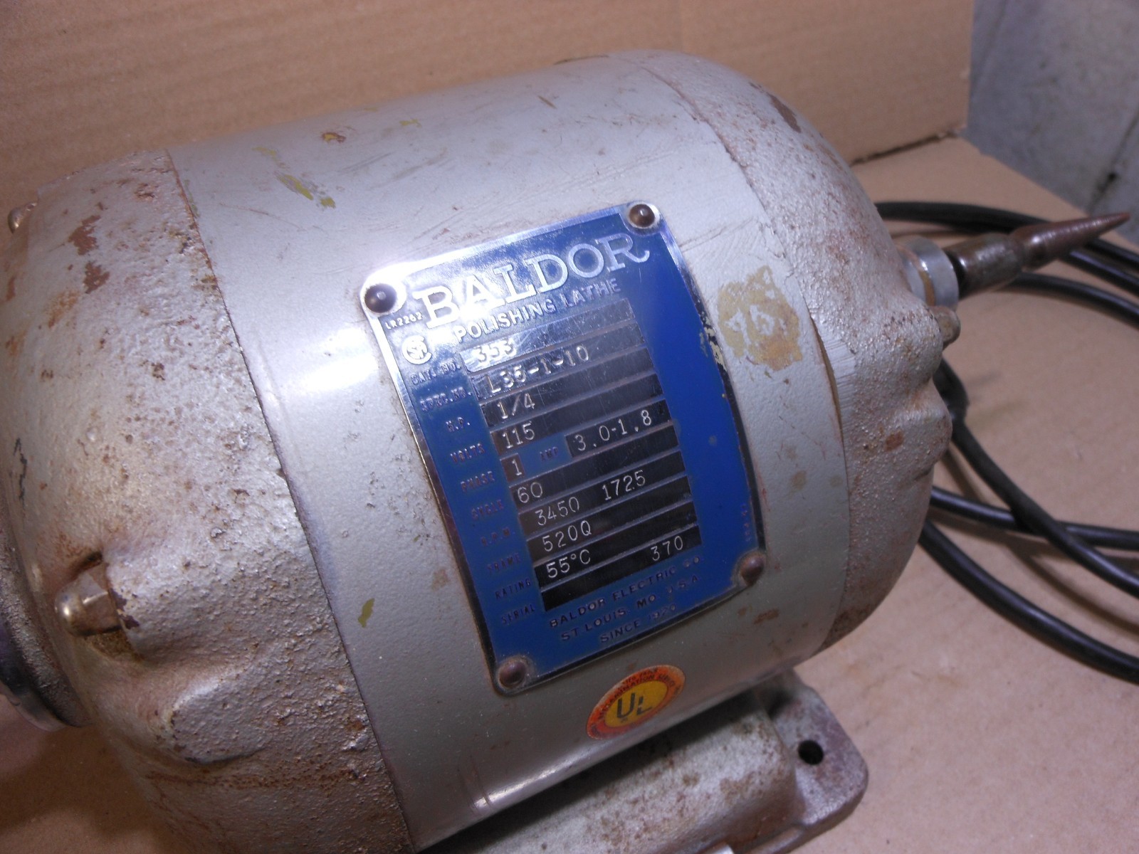 Baldor Dental Lab Jewler Polishing Lathe / Motor Model 353 1/4 HP 2 Speed