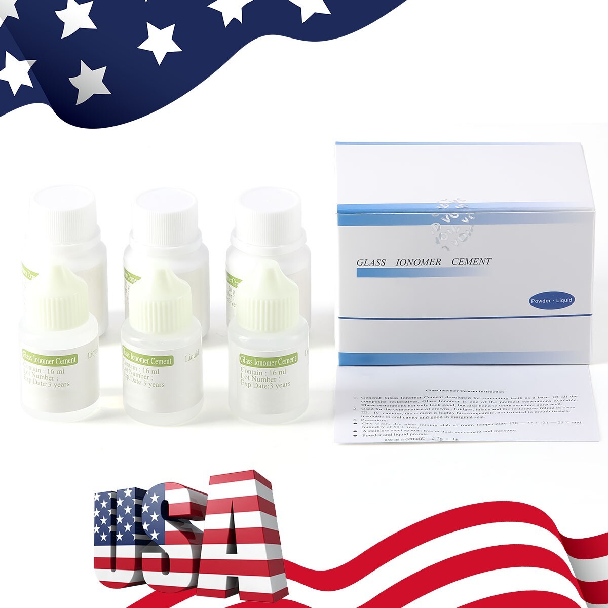 Dental Permanent Glass Ionomer Cement Crown Bridge fixing Lining Luting Glue