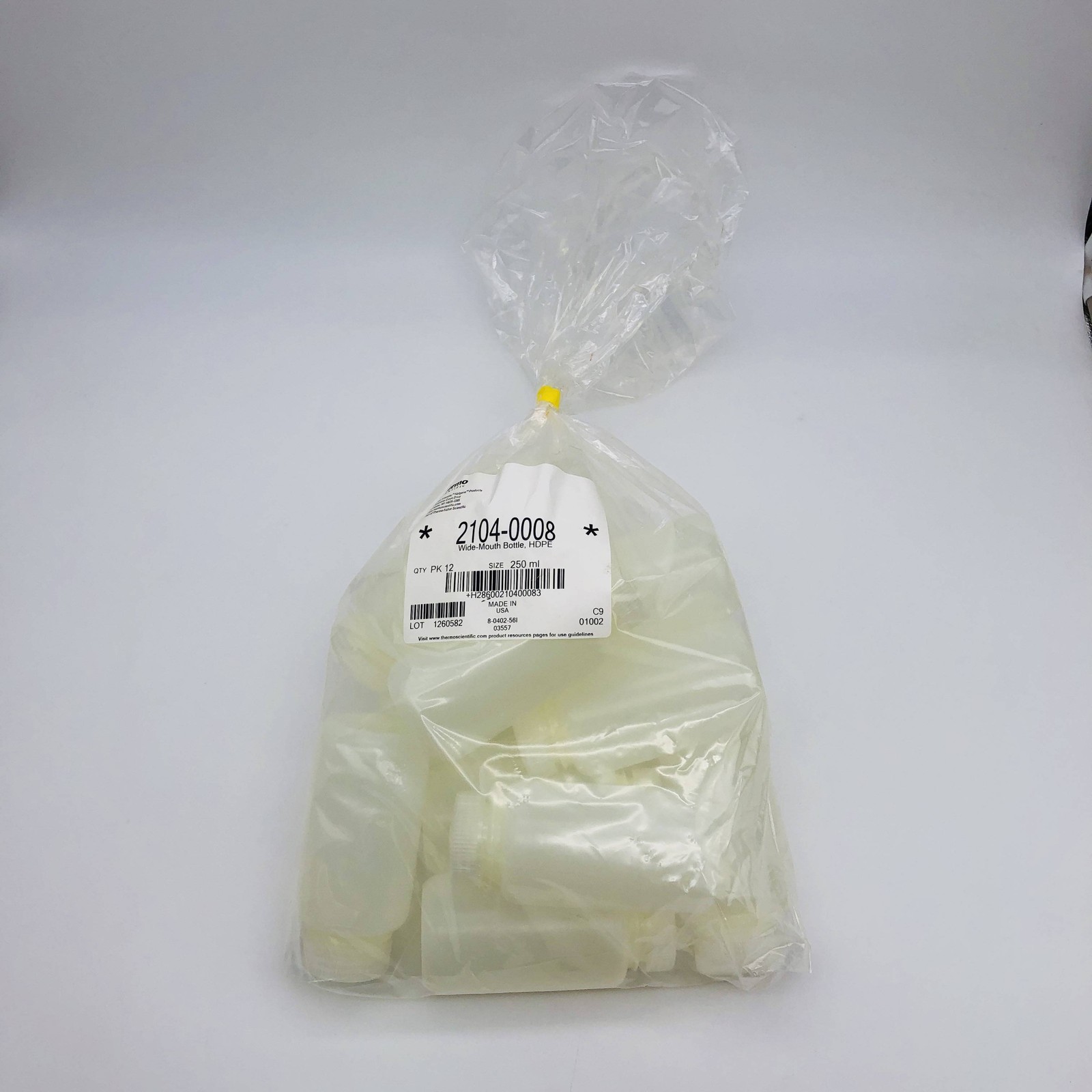 Thermo 2104-0008 Nalgene Bottles Wide-Mouth HDPE 250ml/8oz W Lid Closures 12pk