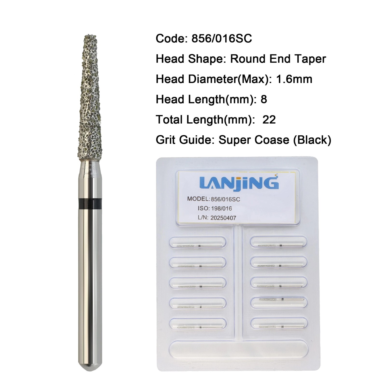 Dental Burs Diamond FG 856/016SC Round End Taper Super Coarse Grit High Speed