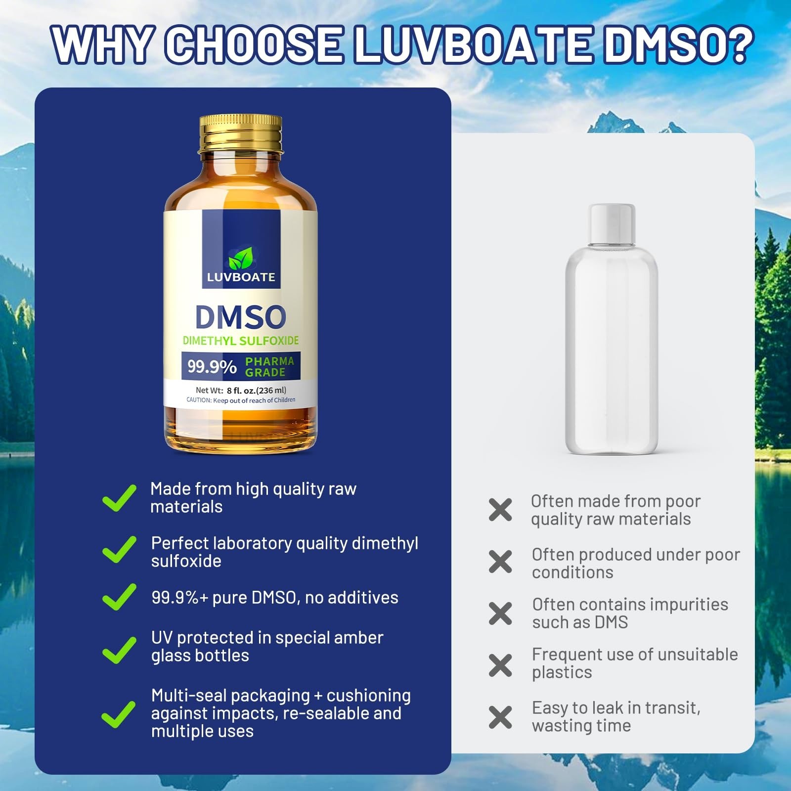 Pure DMSO 99.9% Pharma Grade Liquid – 8 fl. oz Glass Bottle, Non-Diluted, Low Od