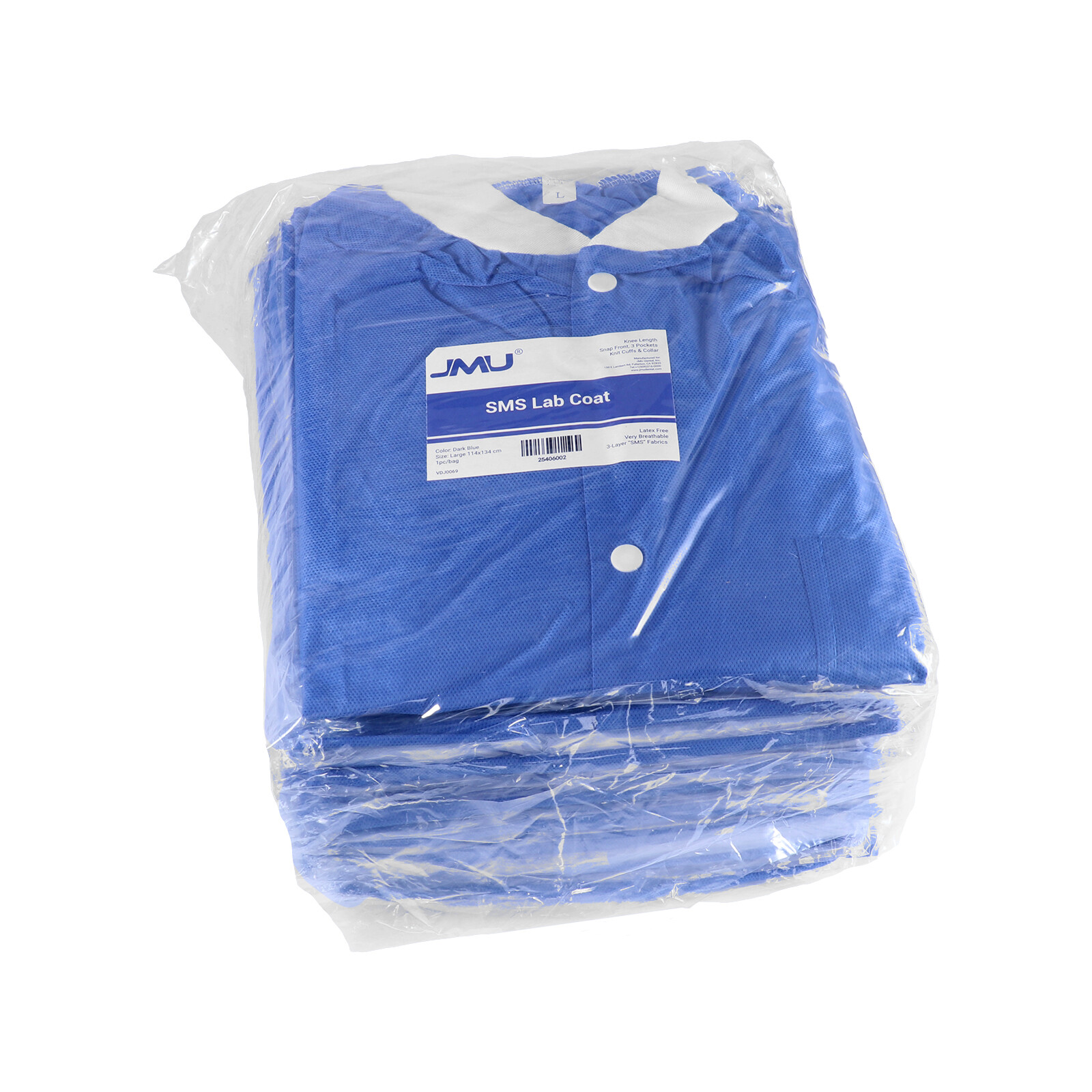 JMU Dental Disposable Lab Coat Gown 3 Pockets Blue Full Sleeve SMS Medical S-XL