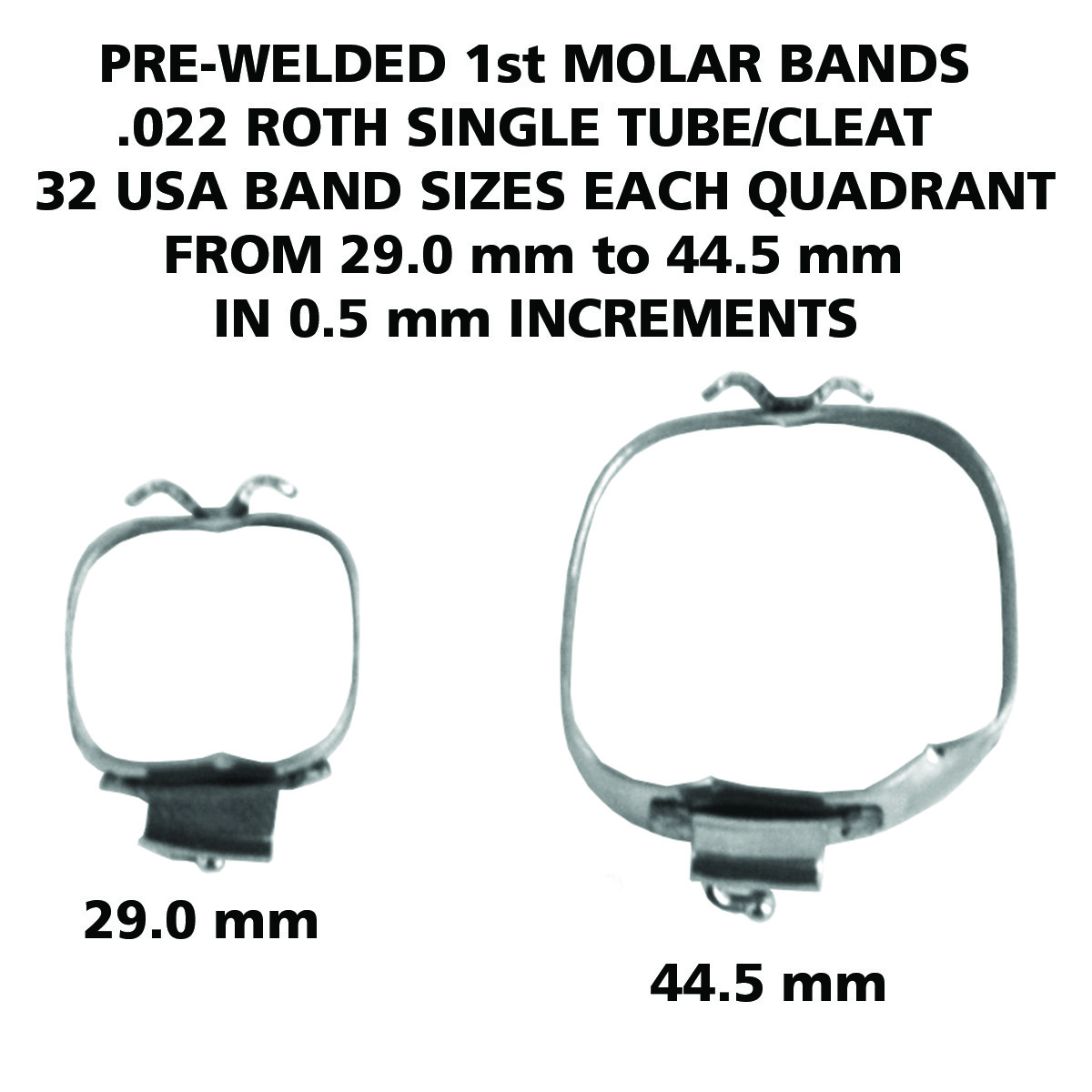 Orthodontic Pre-Welded 1st Molar Bands USA Sizes Roth .022 Tube/ Cleat Pack of 5