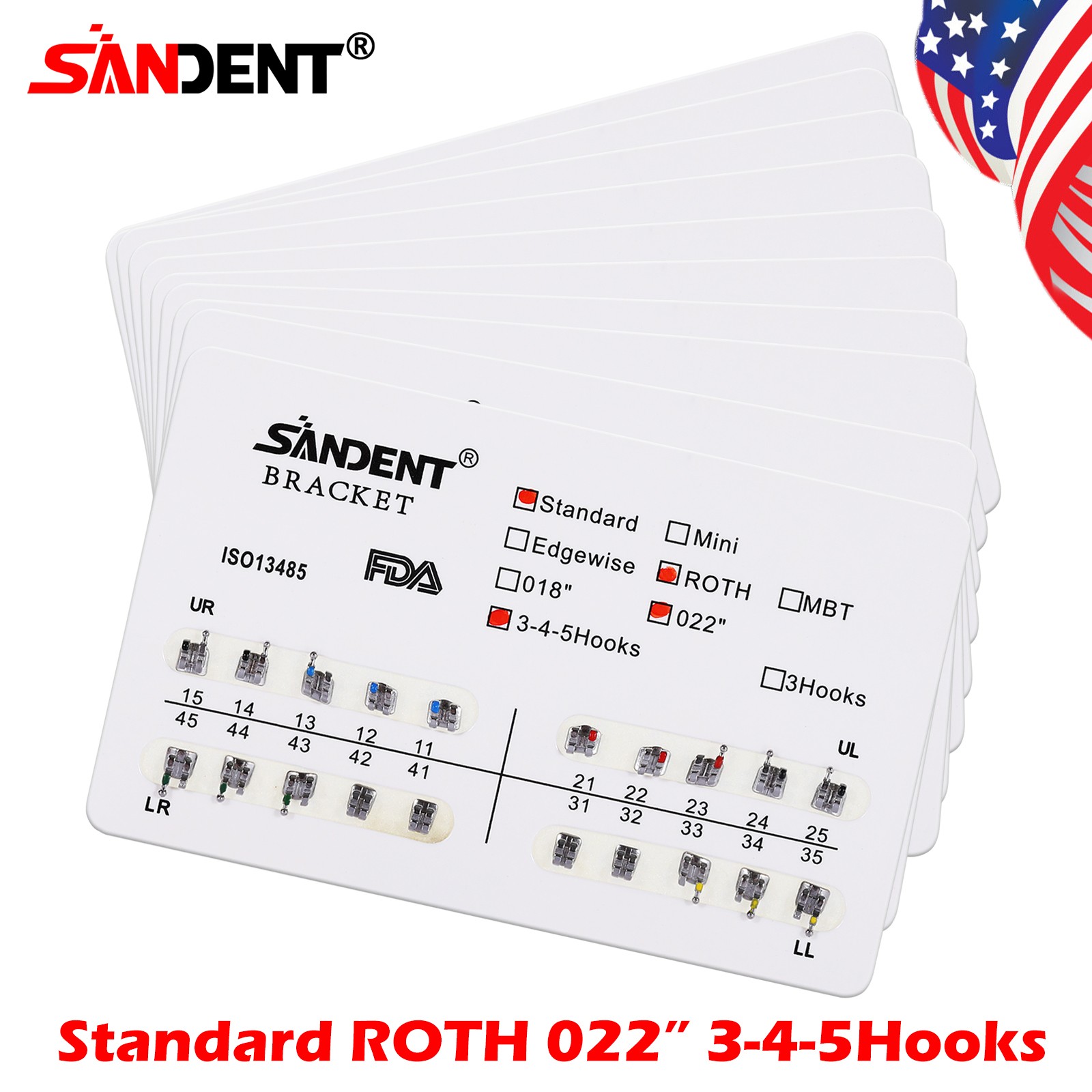 10 kits Dental Orthodontic Brackets Metal Braces Standard Roth 022 Hooks 3-4-5