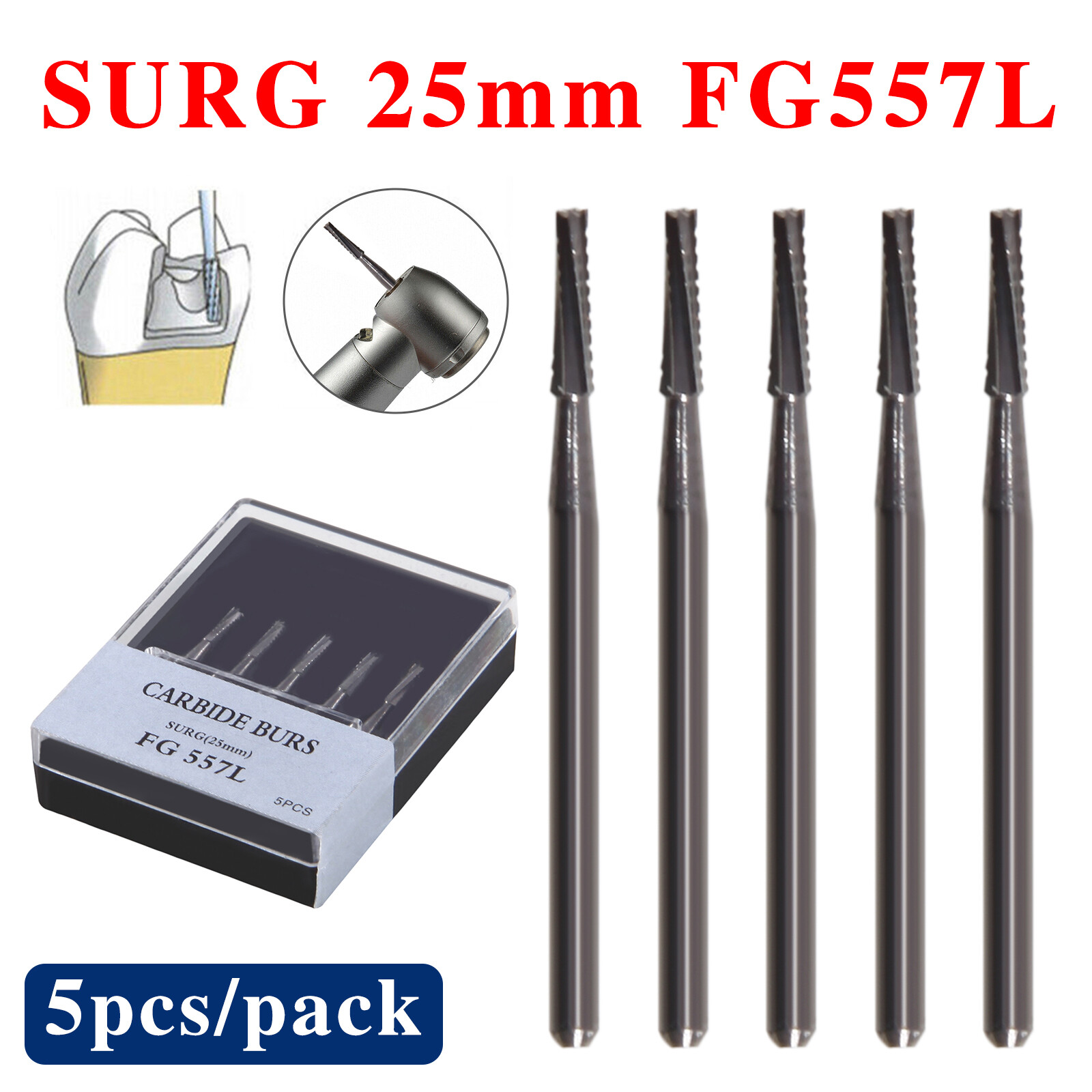 Dental Bur 557L Burs Surgical FG SURG 25mm FGOS Carbide Long Shank