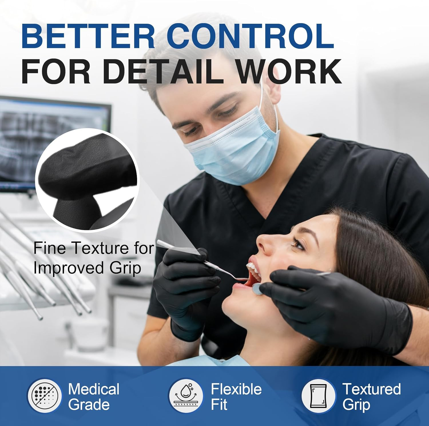 Schneider Black Nitrile Gloves, Powder Free, Disposable Gloves Latex Free for Me